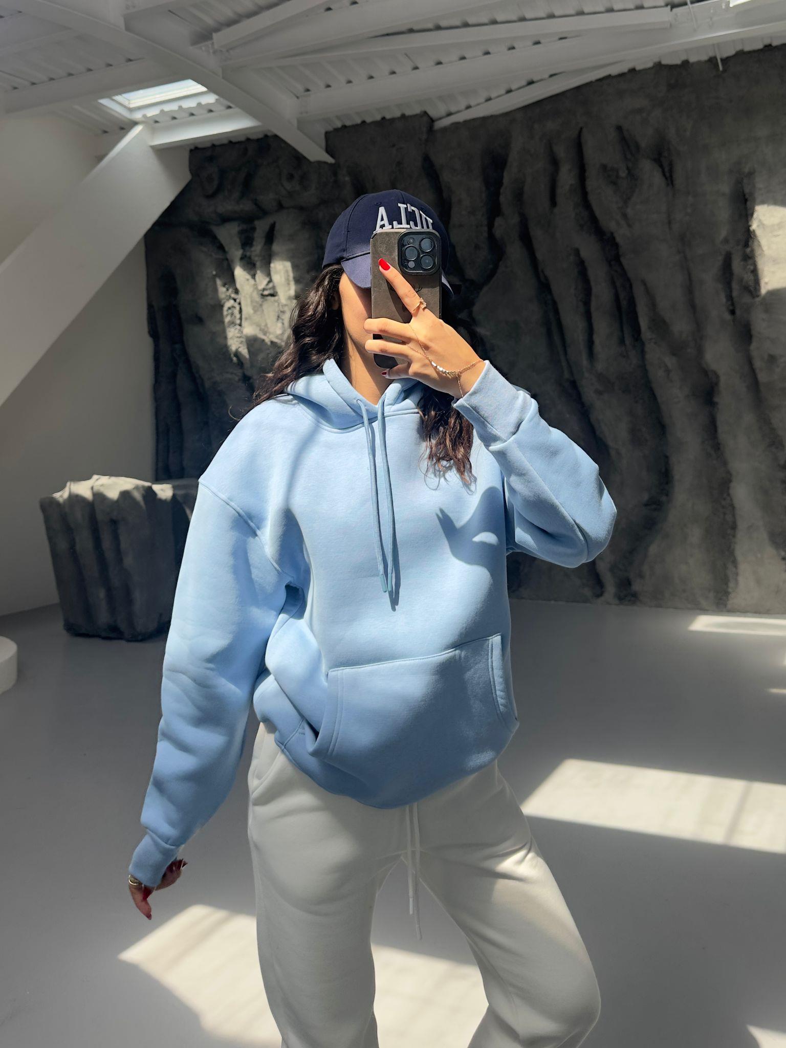 BEBE MAVİSİ 3 İPLİK KAPÜŞONLU SWEAT
