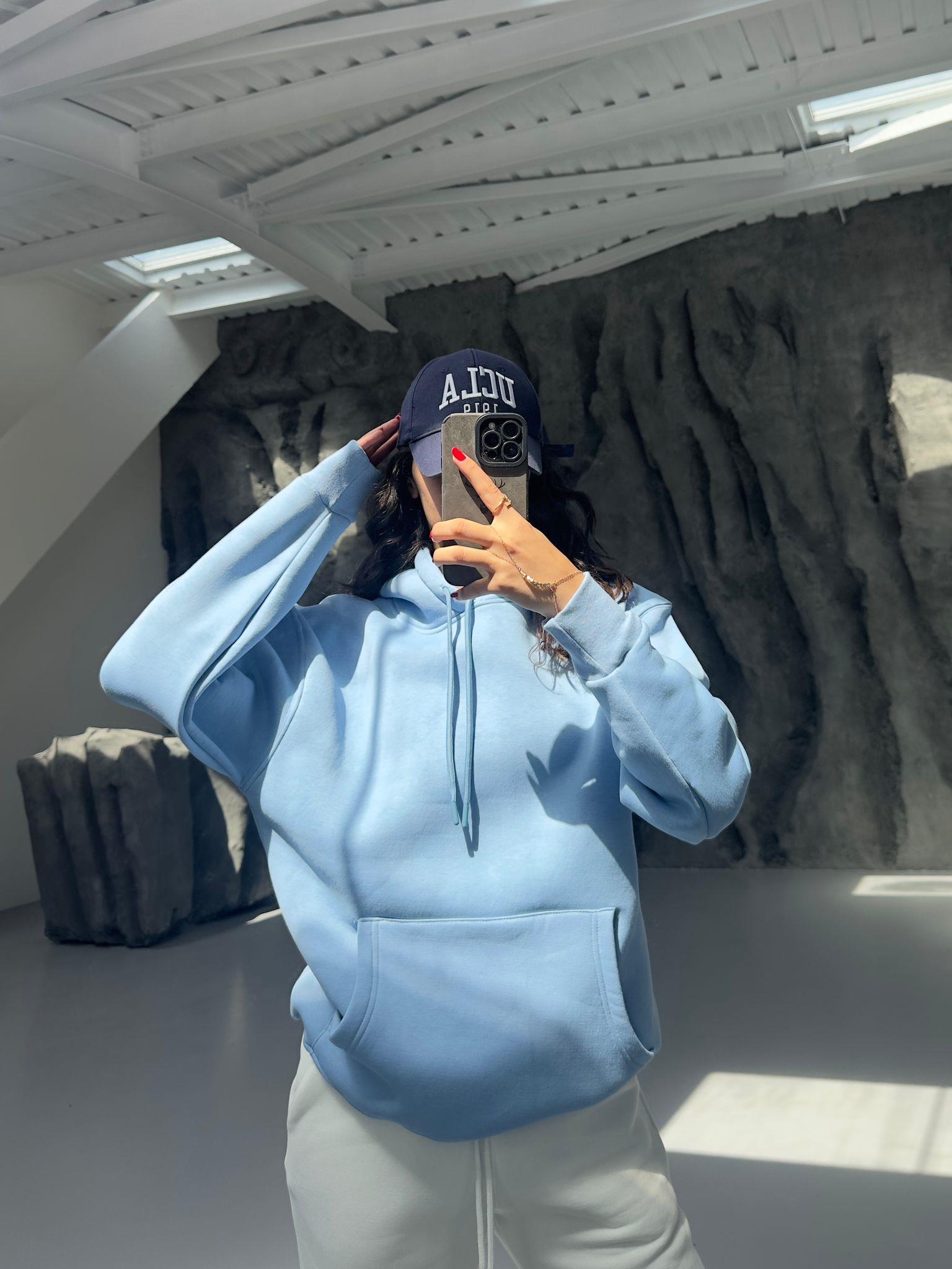 BEBE MAVİSİ 3 İPLİK KAPÜŞONLU SWEAT