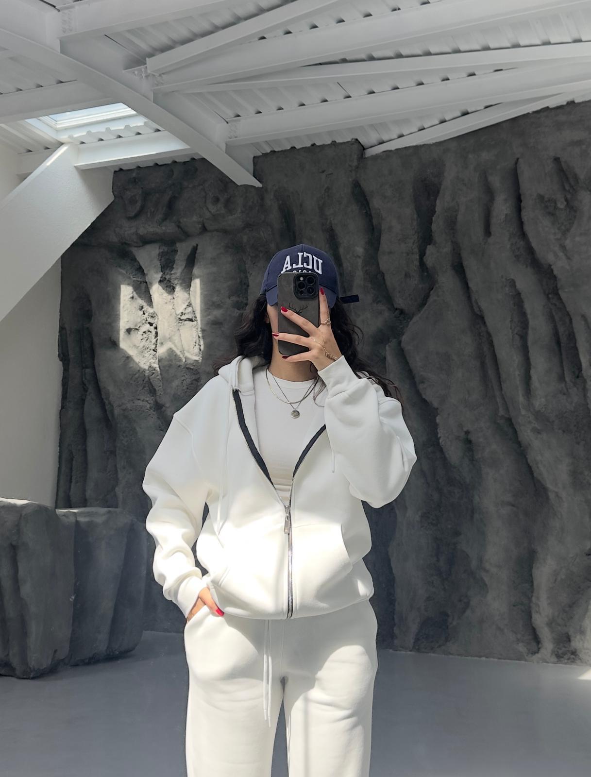 BEYAZ 3 İPLİK FERMUARLI SWEAT