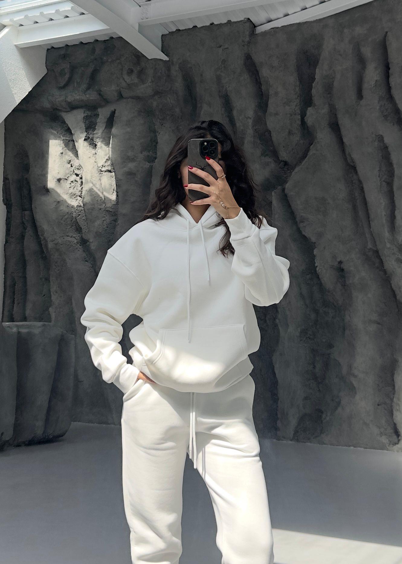 BEYAZ 3 İPLİK KAPÜŞONLU SWEAT