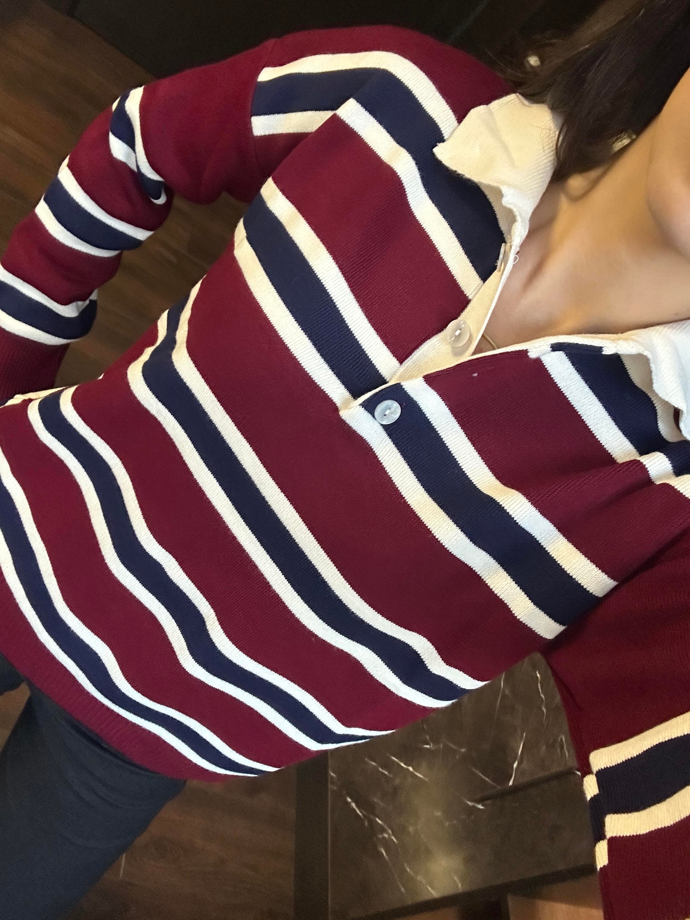 BORDO POLO YAKA ÇİZGİLİ  KAZAK