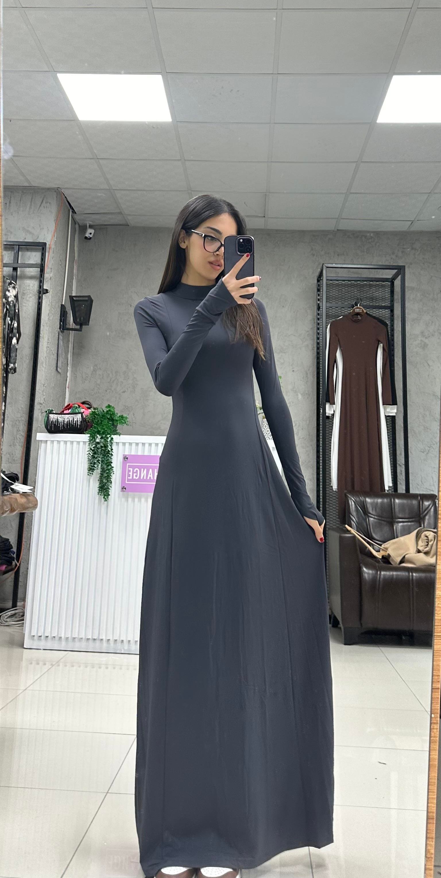 DELİLA FÜME ELBİSE PARMAK GEÇİRMELİ