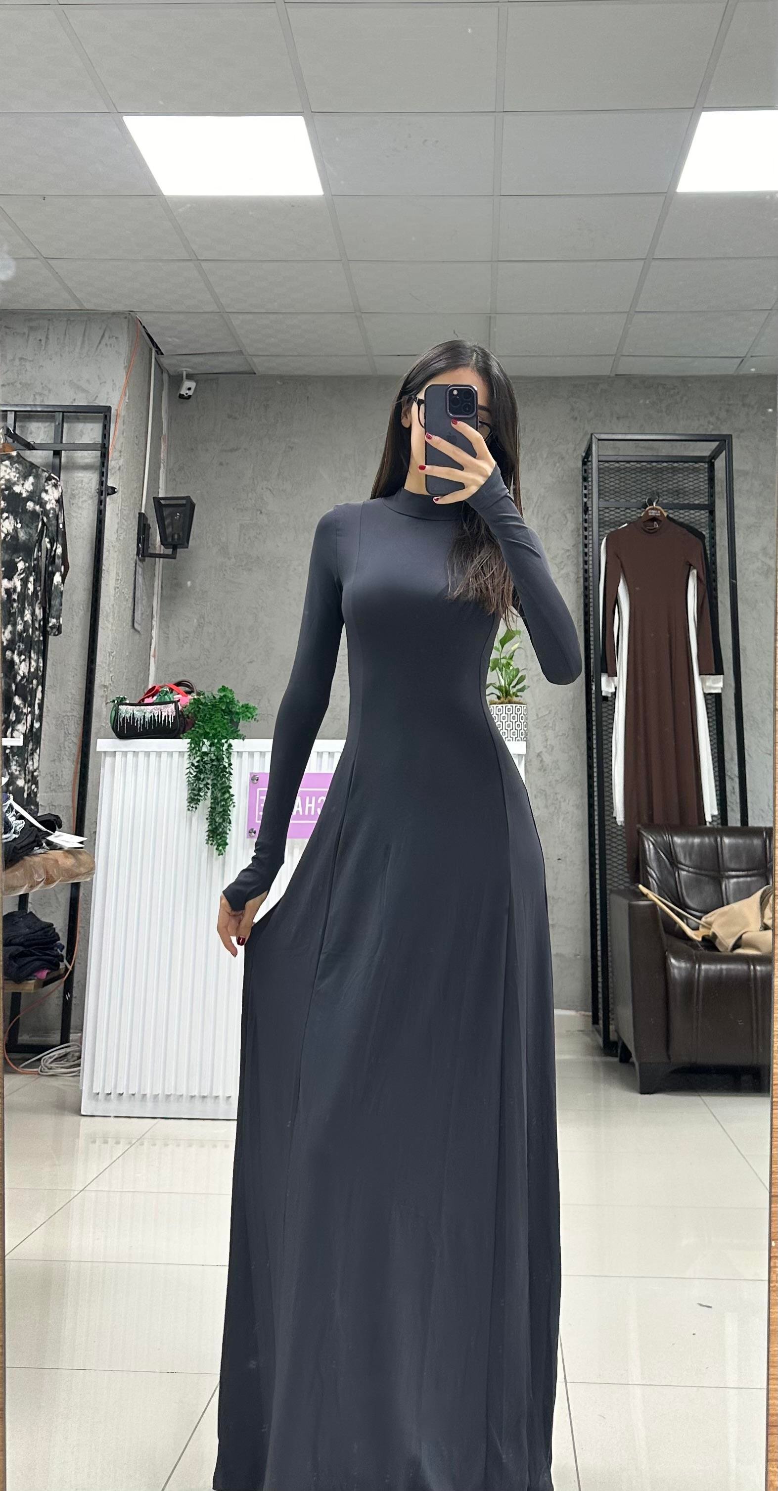 DELİLA FÜME ELBİSE PARMAK GEÇİRMELİ