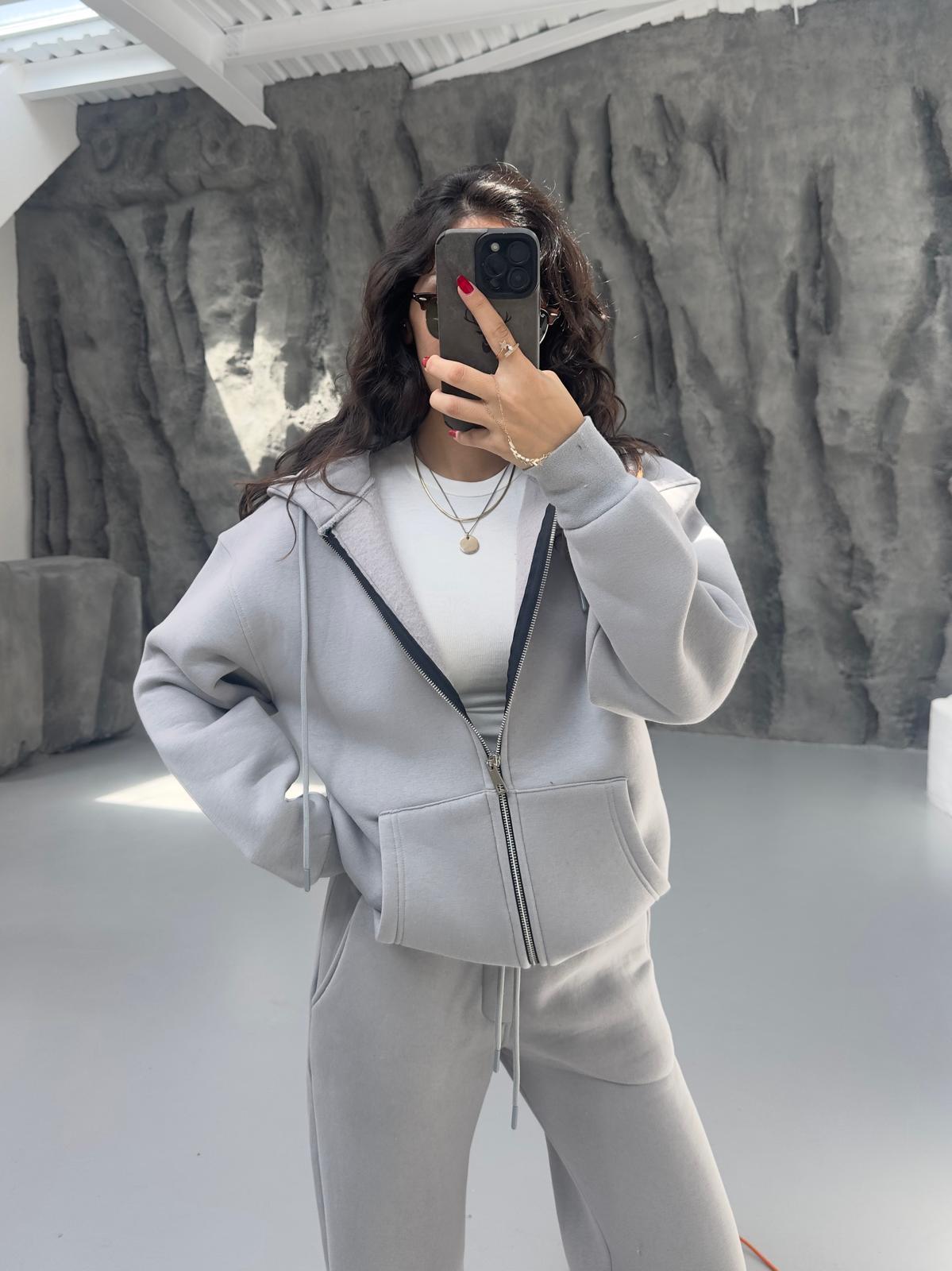 GRİ 3 İPLİK FERMUARLI SWEAT