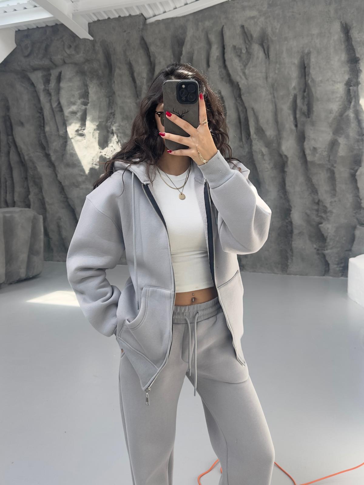 GRİ 3 İPLİK FERMUARLI SWEAT