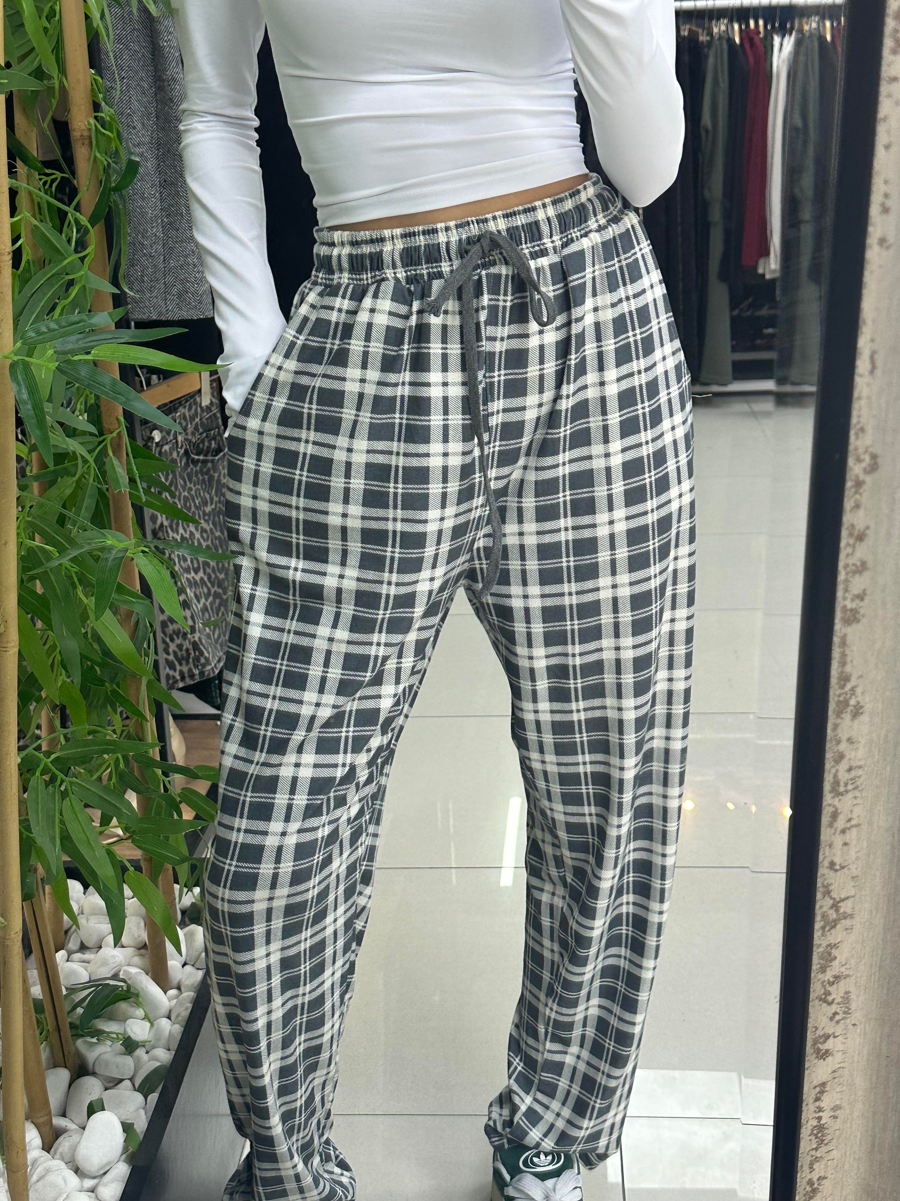 GRİ KARELİ SÜET PAMUKLU PİJAMA