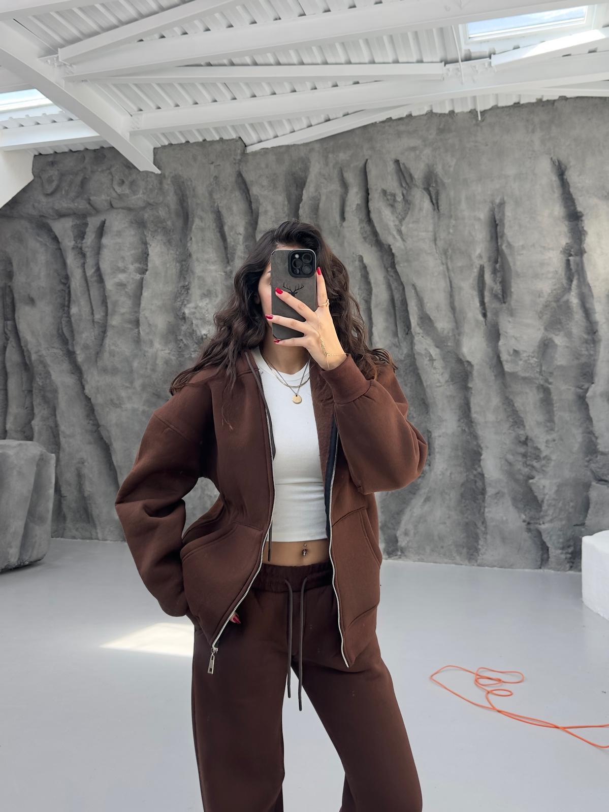 KAHVERENGİ 3 İPLİK FERMUARLI SWEAT
