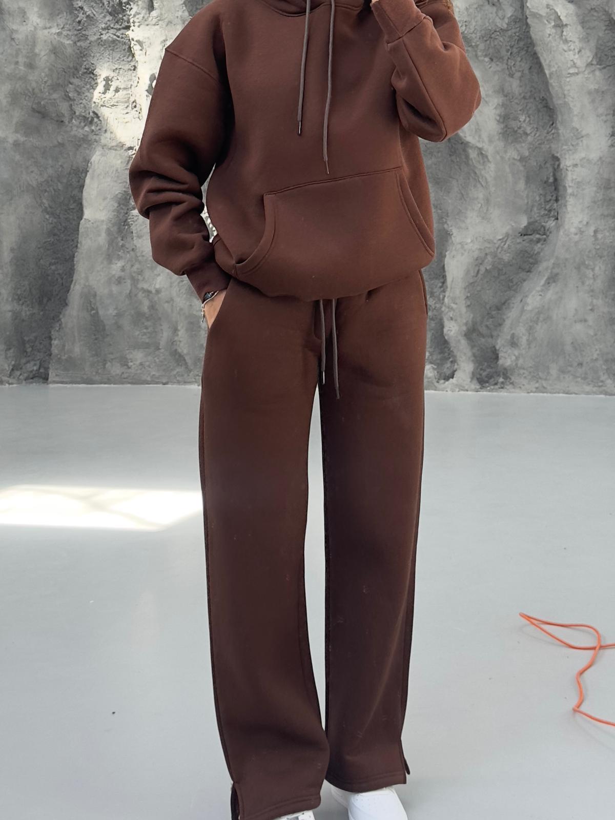 KAHVERENGİ 3 İPLİK PAMUKLU UNISEX EŞOFMAN ALTI