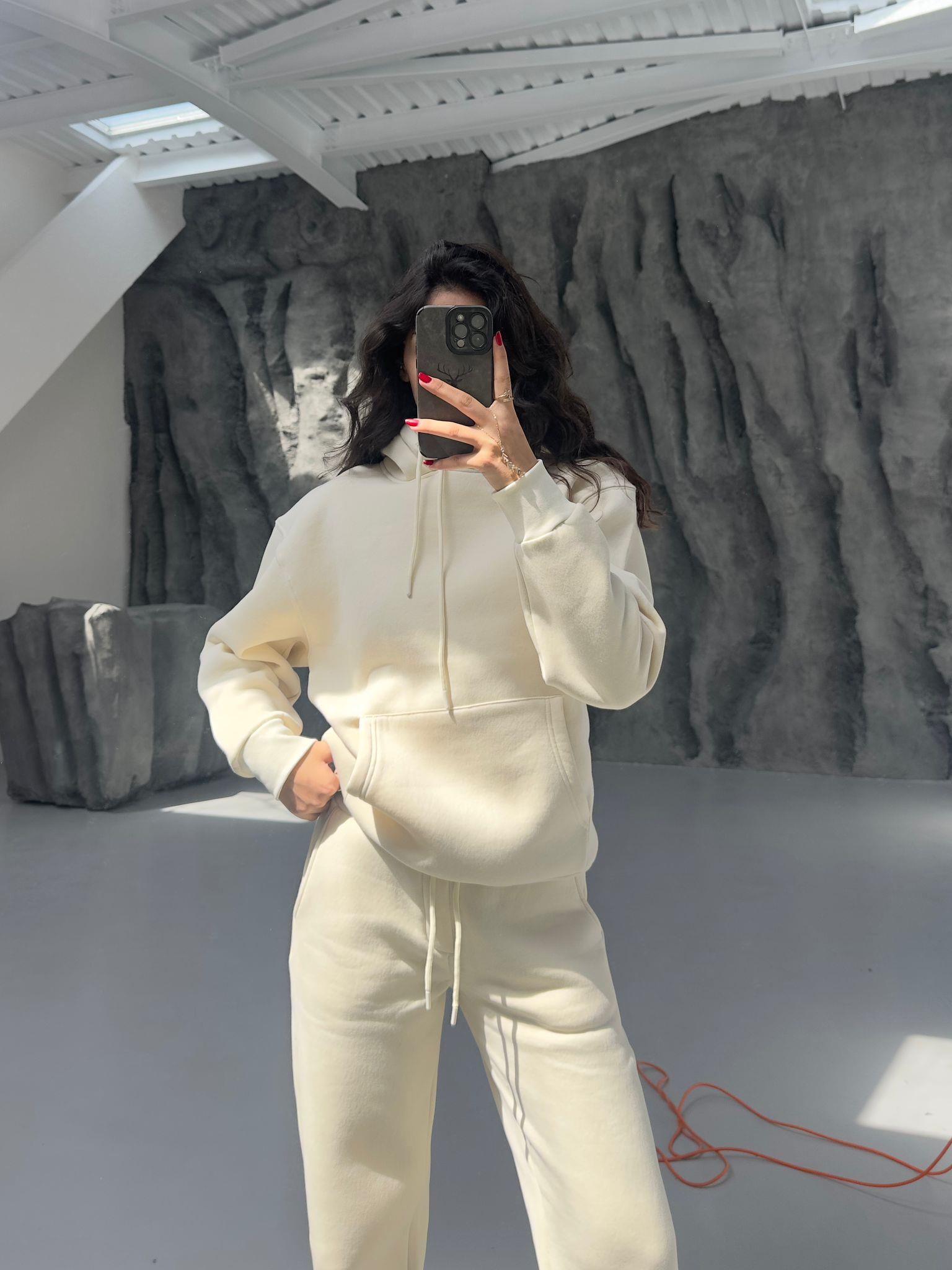 KREM 3 İPLİK KAPÜŞONLU SWEAT
