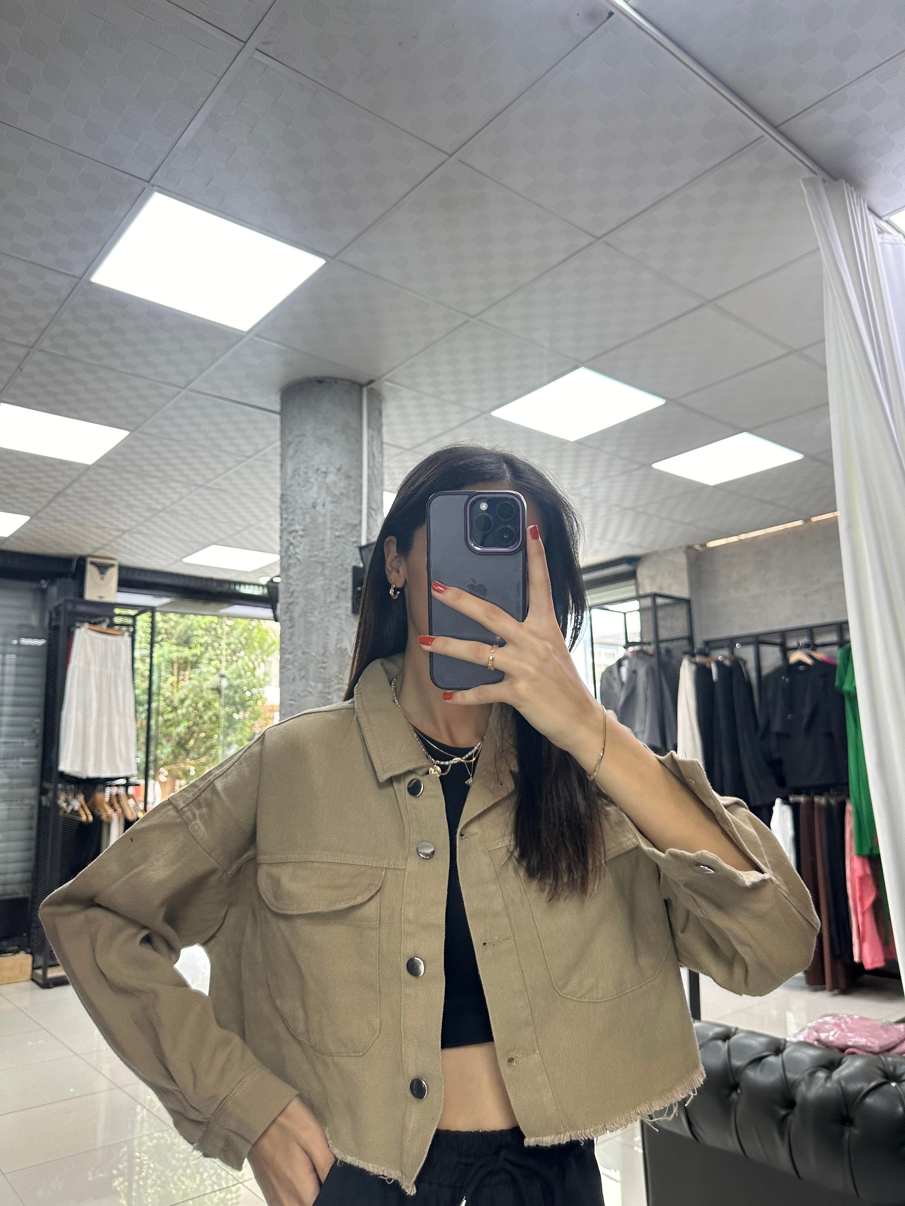 KREM OVERSİZE KOT CEKET