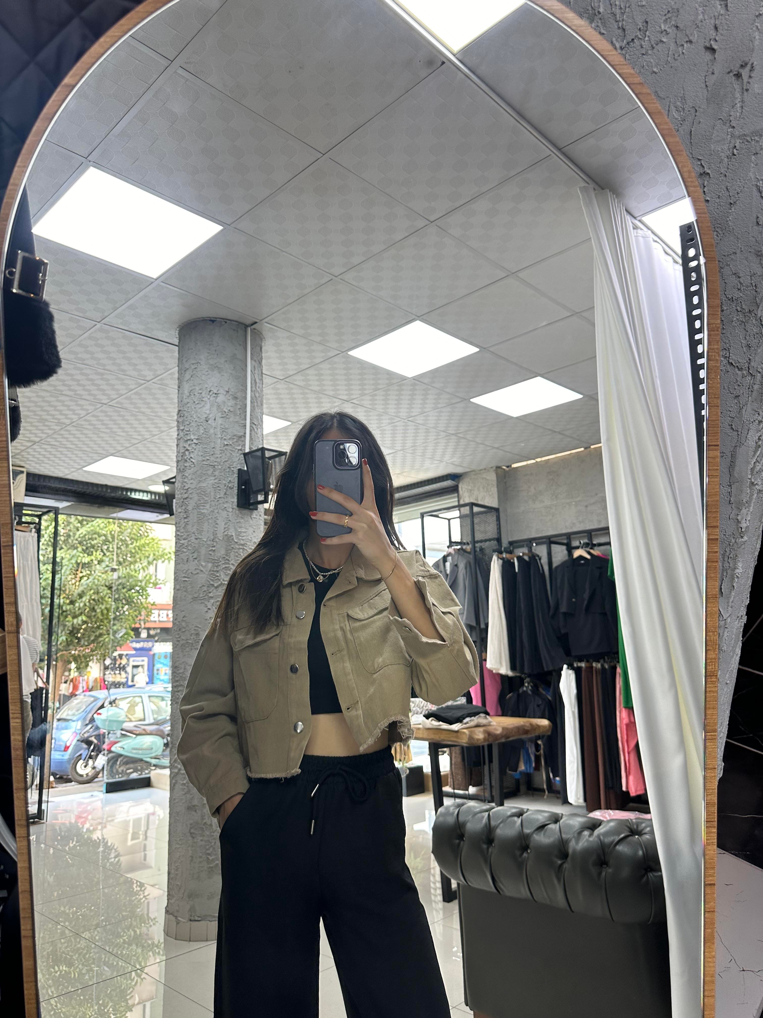 KREM OVERSİZE KOT CEKET