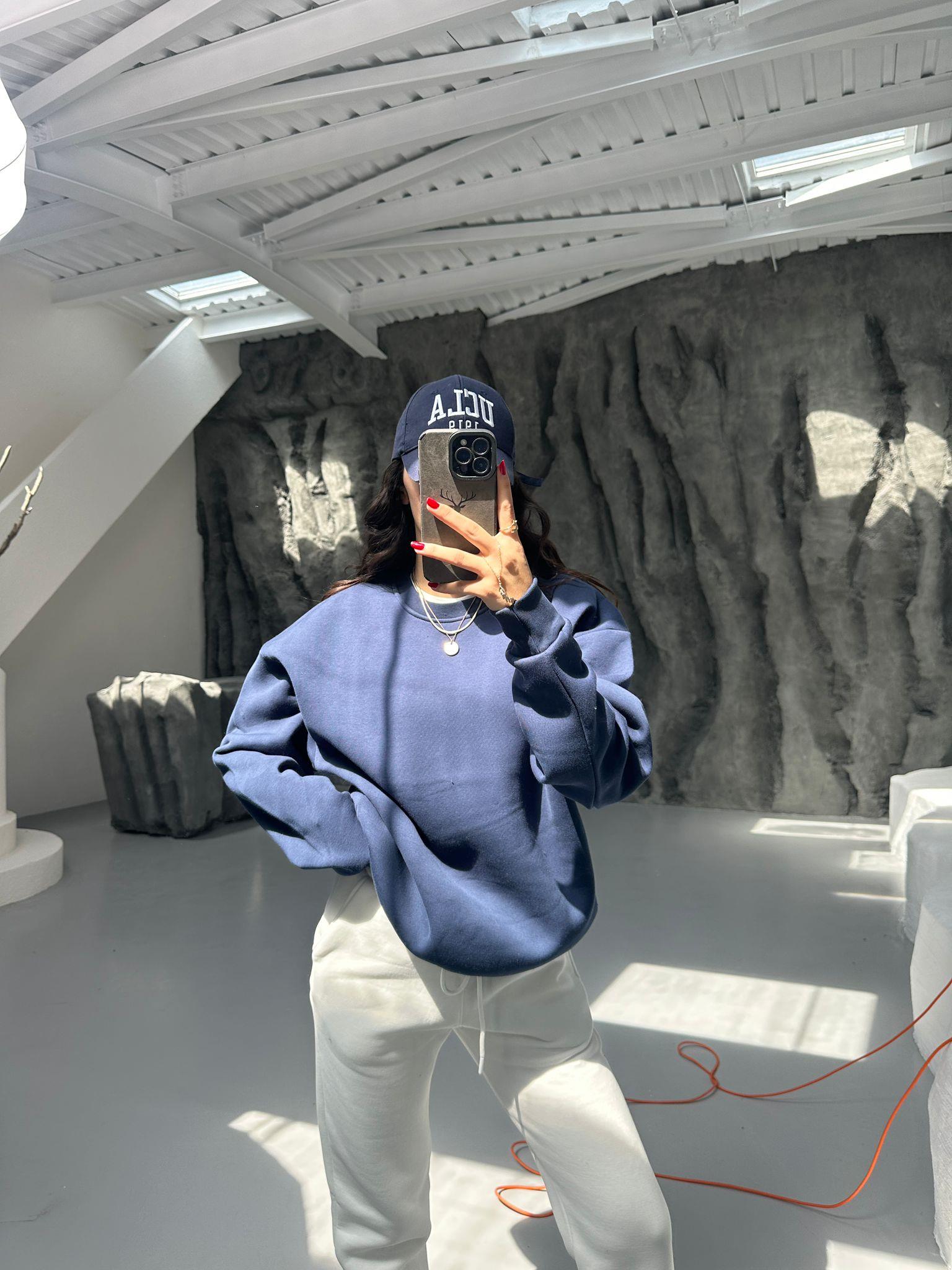 LACİVERT 3 İPLİK BİSİKLET YAKA SWEAT