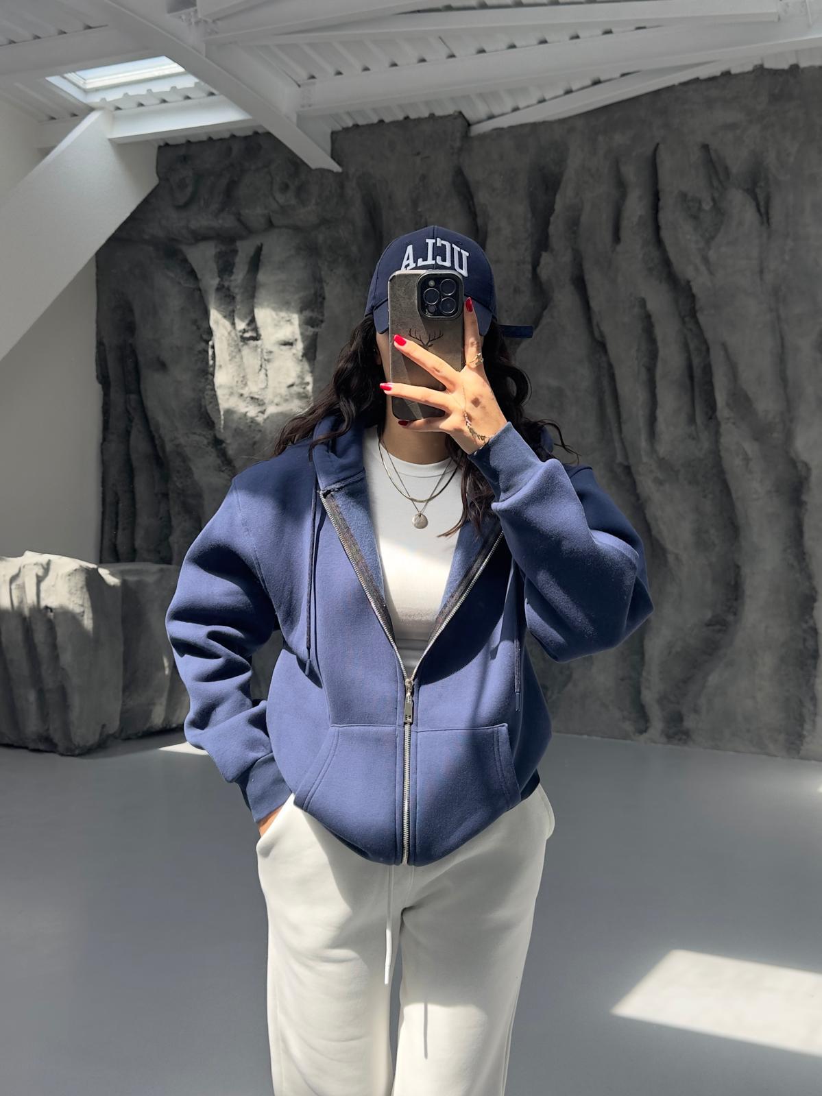 LACİVERT 3 İPLİK FERMUARLI SWEAT