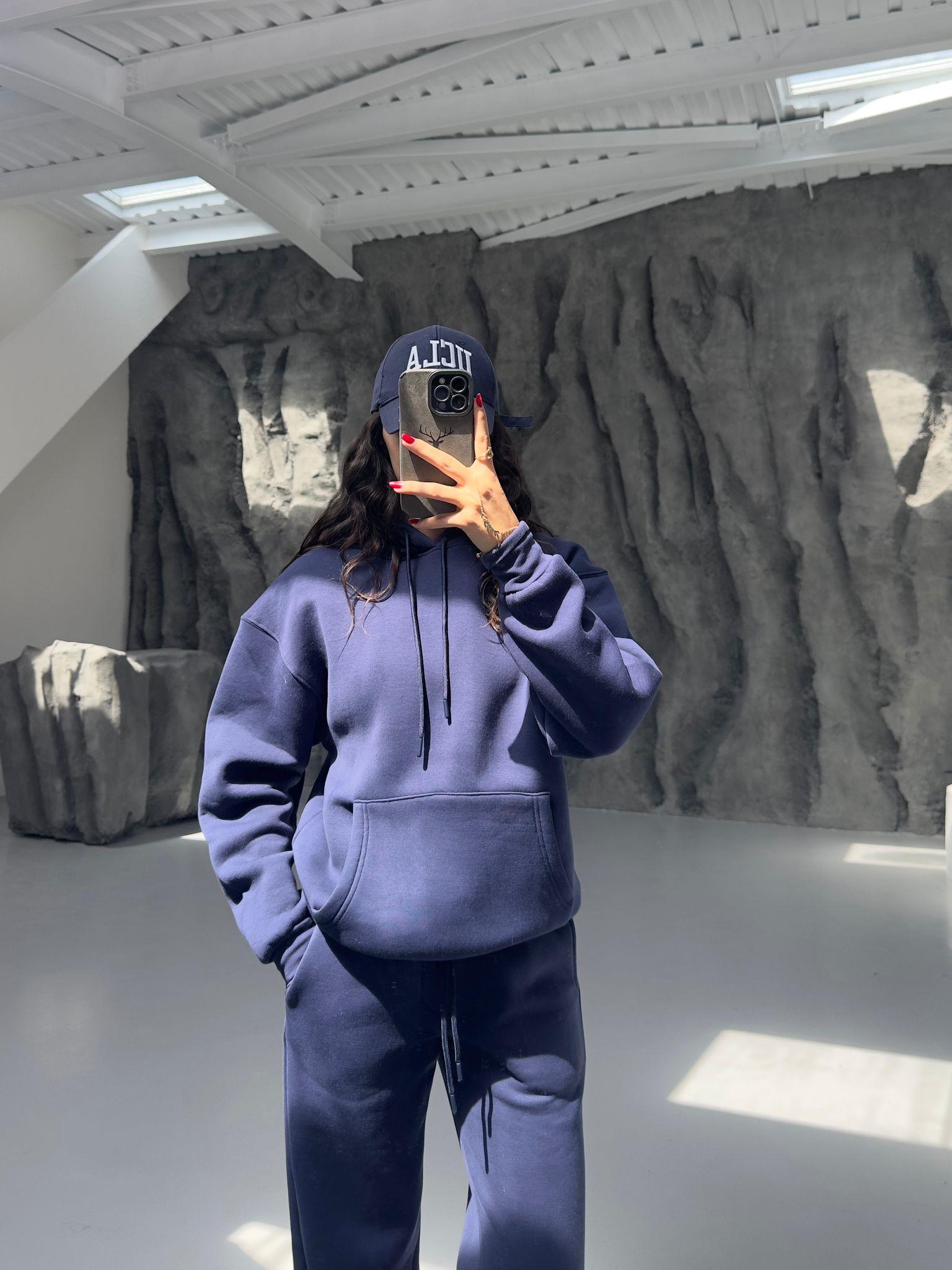 LACİVERT 3 İPLİK KAPÜŞONLU SWEAT