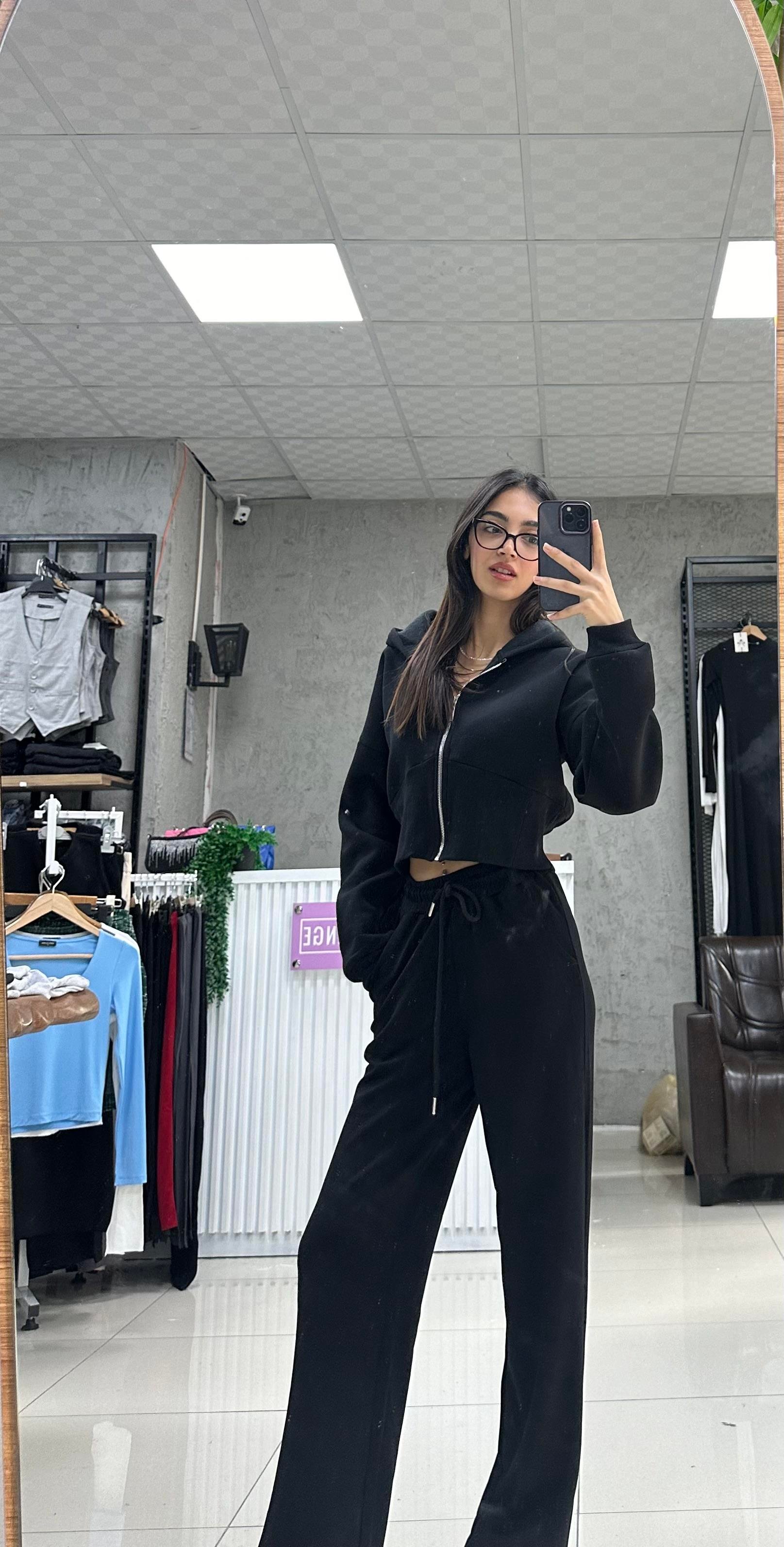 MODAL KUMAŞ BOL PAÇA SİYAH EŞOFMAN 