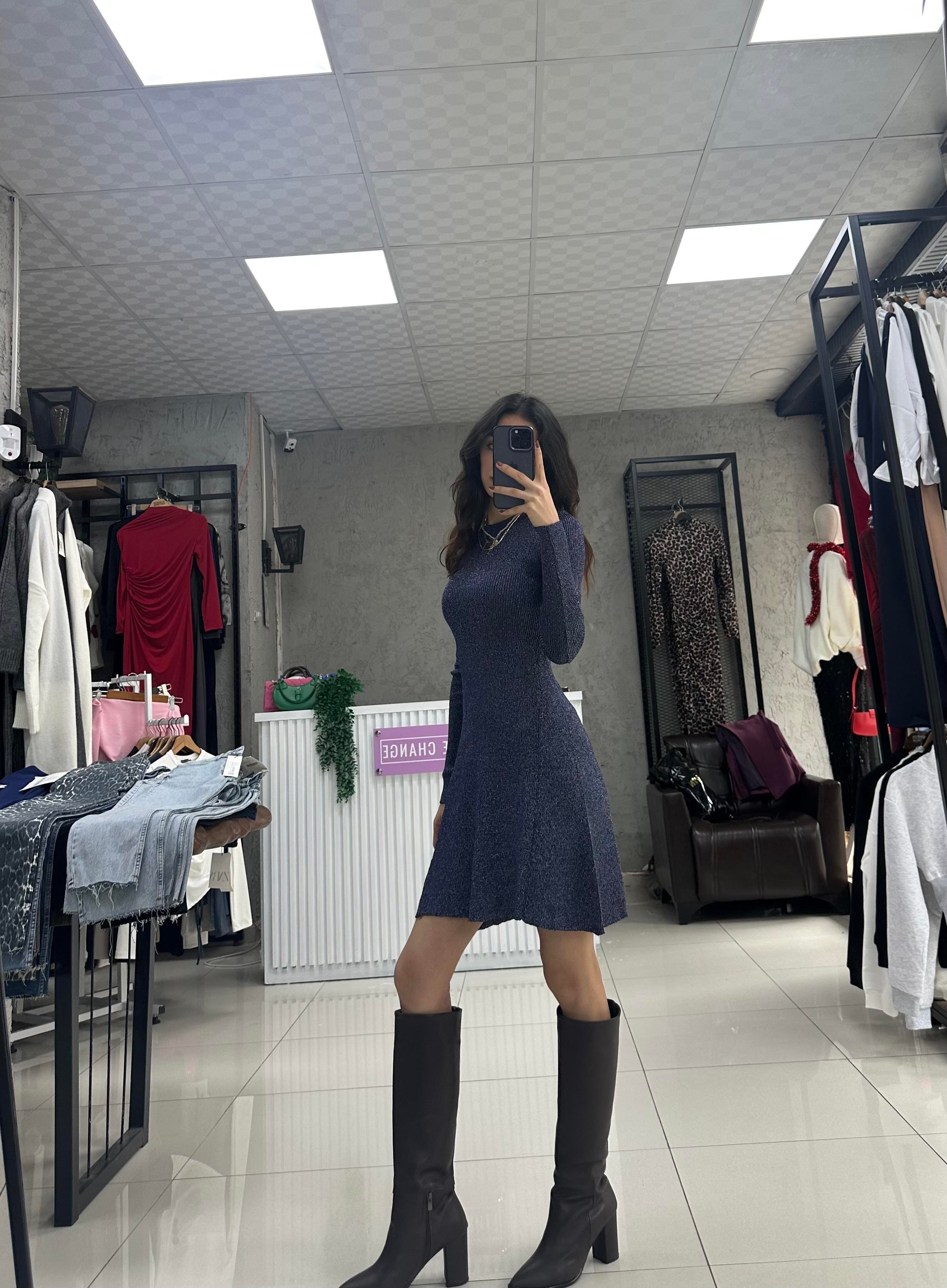 SİMLİ LACİVERT ELBİSE 