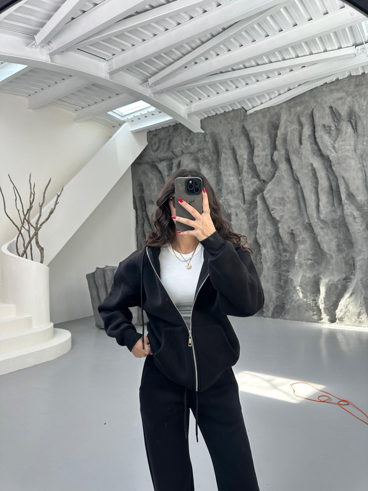 SİYAH 3 İPLİK FERMUARLI SWEAT