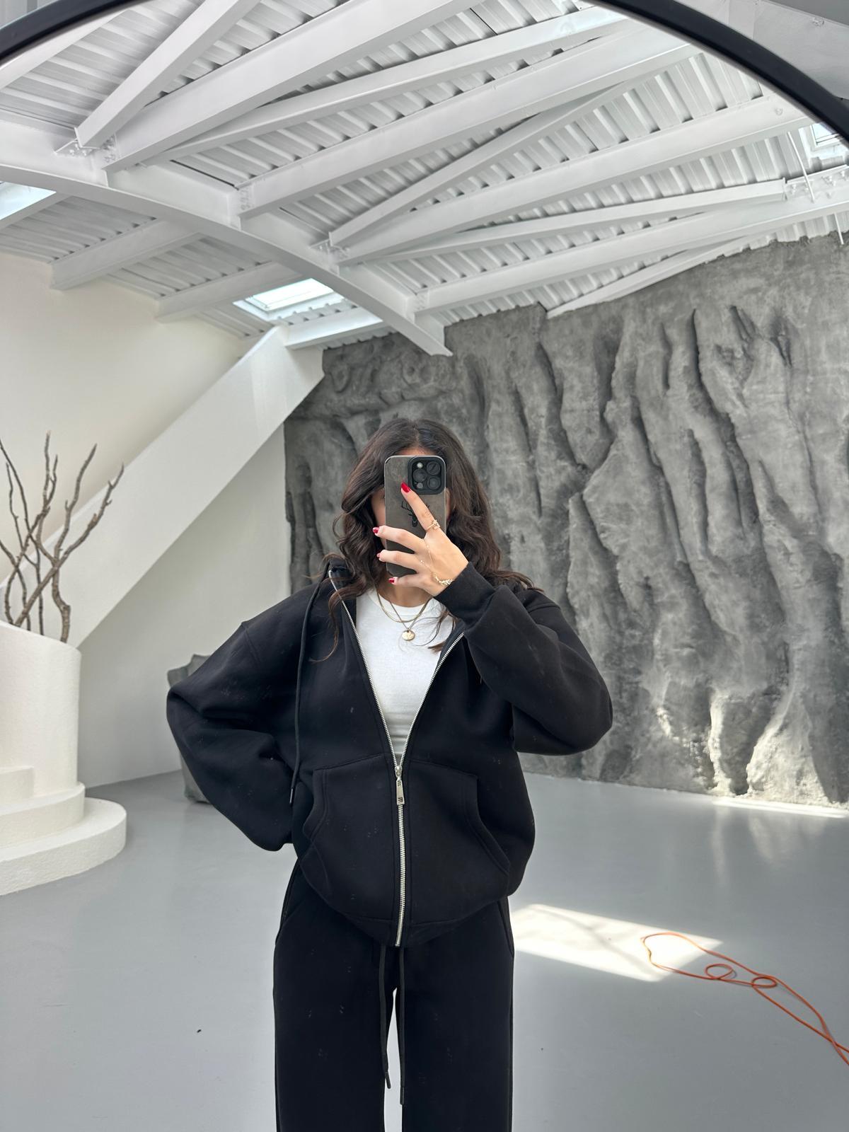 SİYAH 3 İPLİK FERMUARLI SWEAT