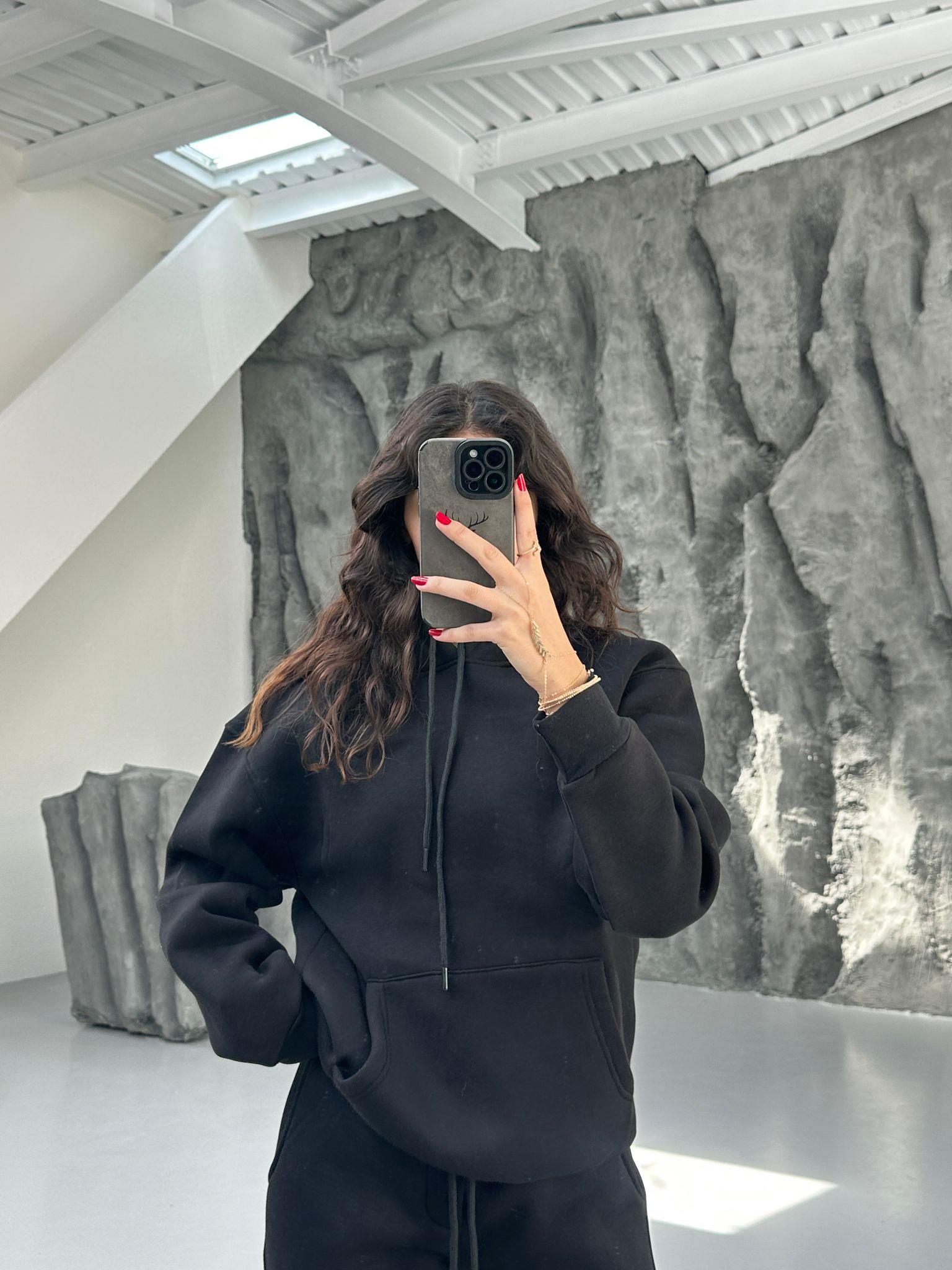 SİYAH 3 İPLİK KAPÜŞONLU SWEAT