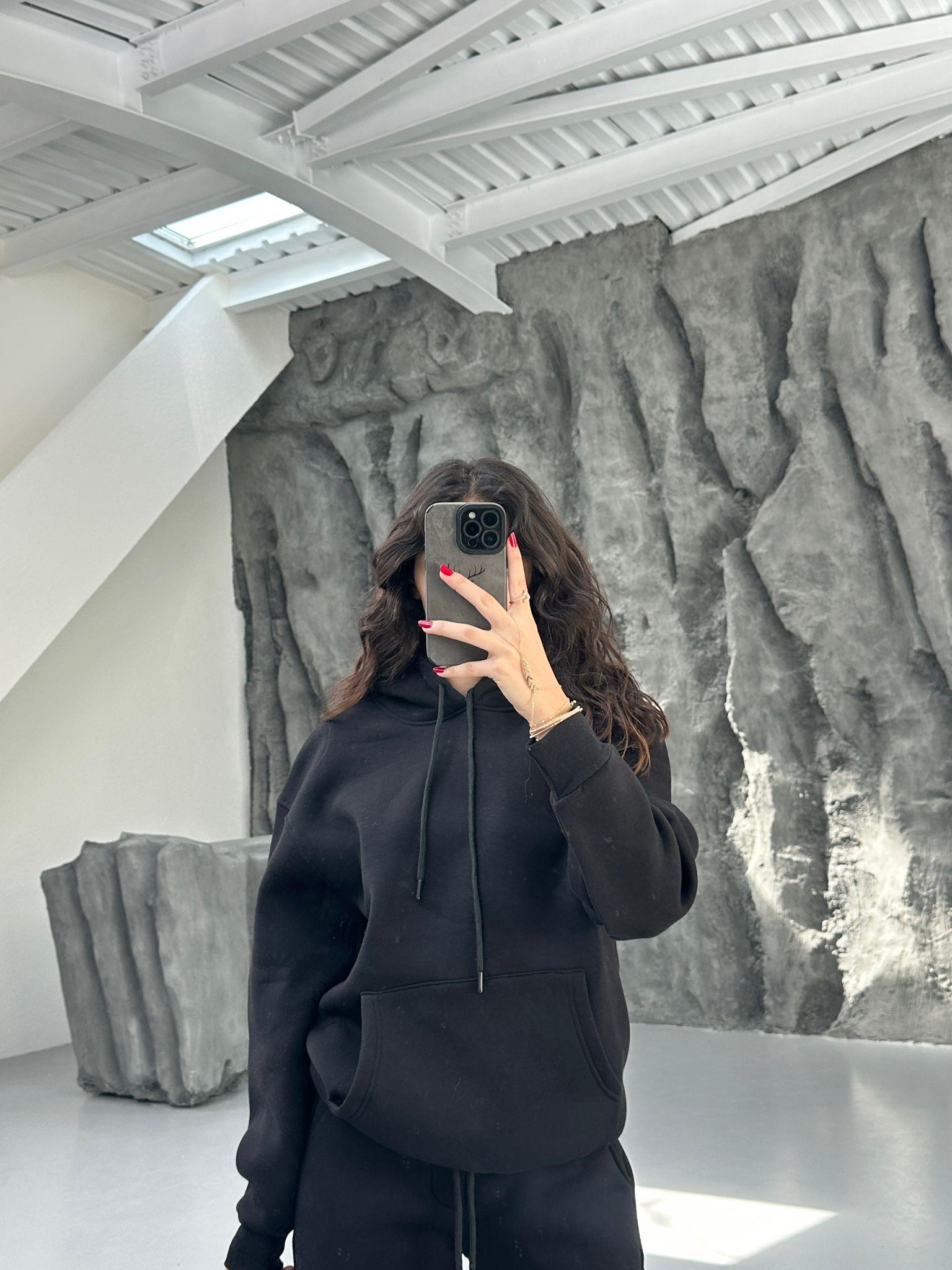 SİYAH 3 İPLİK KAPÜŞONLU SWEAT