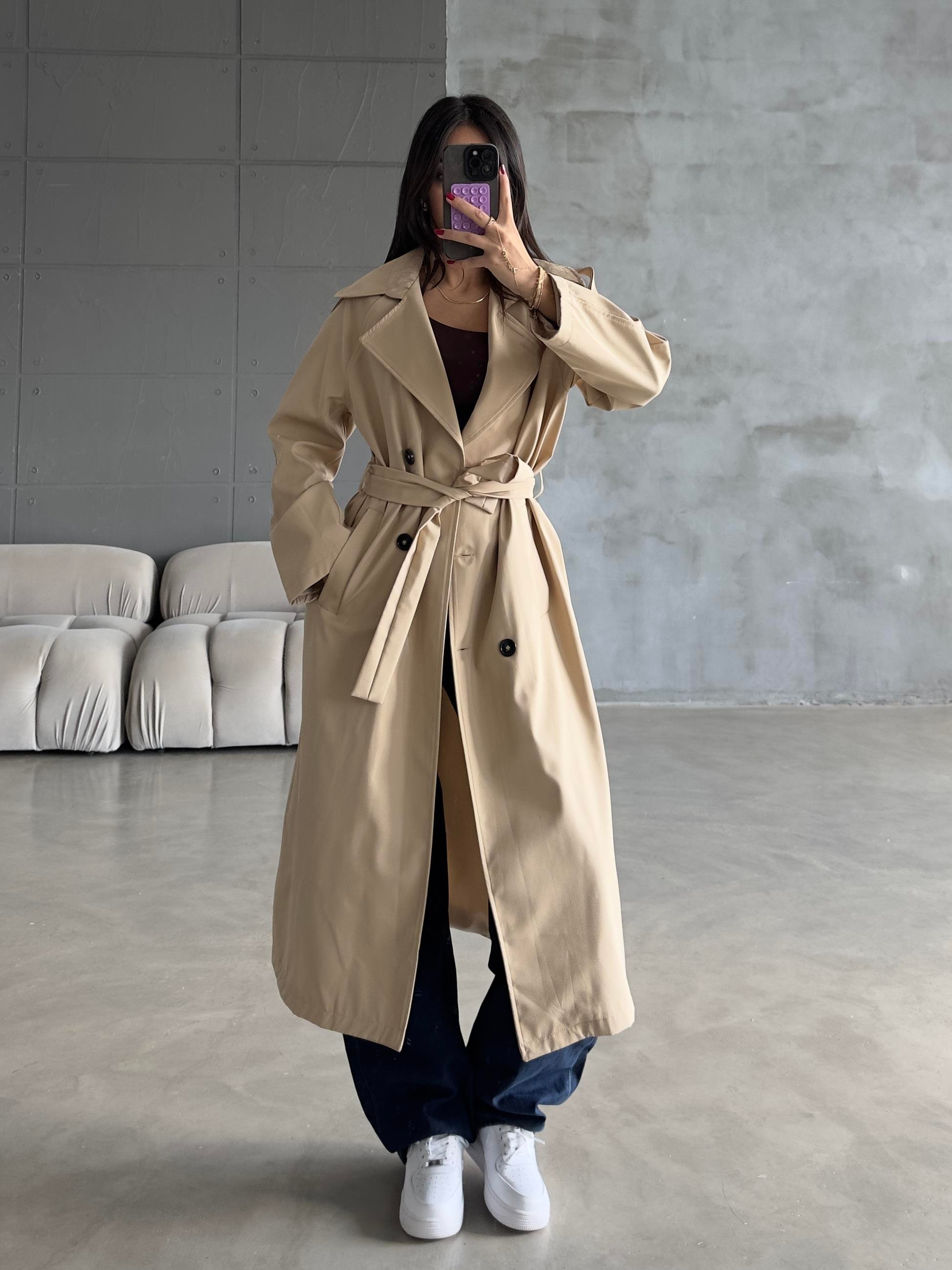 TAŞ RENGİ PREMIUM MAXİ TRENÇ