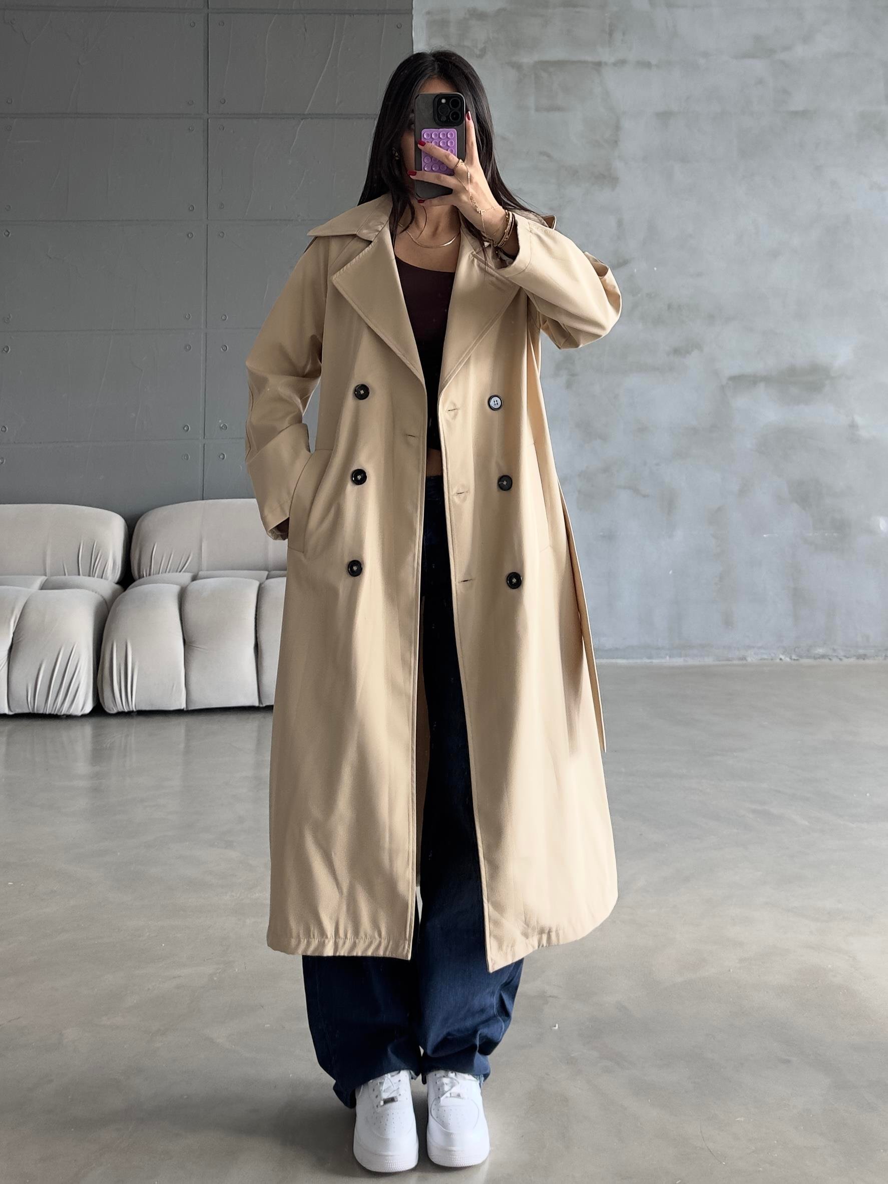 TAŞ RENGİ PREMIUM MAXİ TRENÇ