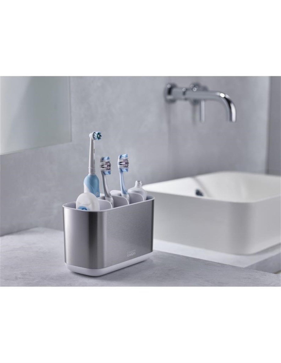Joseph Joseph 70531 Easystore Steel Büyük Diş Fırçalık - Paslanmaz Çelik / Beyaz