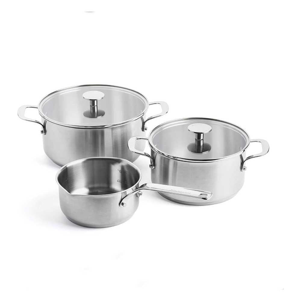 KitchenAid Çelik 3'lü Tencere Seti (20cm + 24cm Tencere & 16 cm Sosluk)