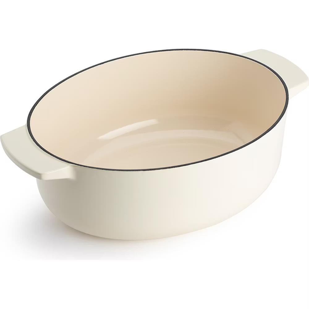 KitchenAid Kapaklı Oval Döküm Demir Tencere 30 cm / 5.6 L Almond Cream