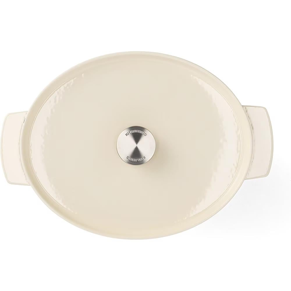 KitchenAid Kapaklı Oval Döküm Demir Tencere 30 cm / 5.6 L Almond Cream
