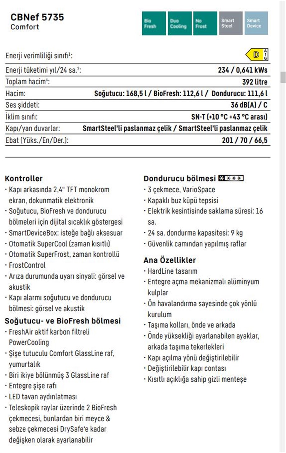 Liebherr CBNef 5735 Comfort BioFresh A+++ 381 LT No-Frost Kombi Tipi Buzdolabı