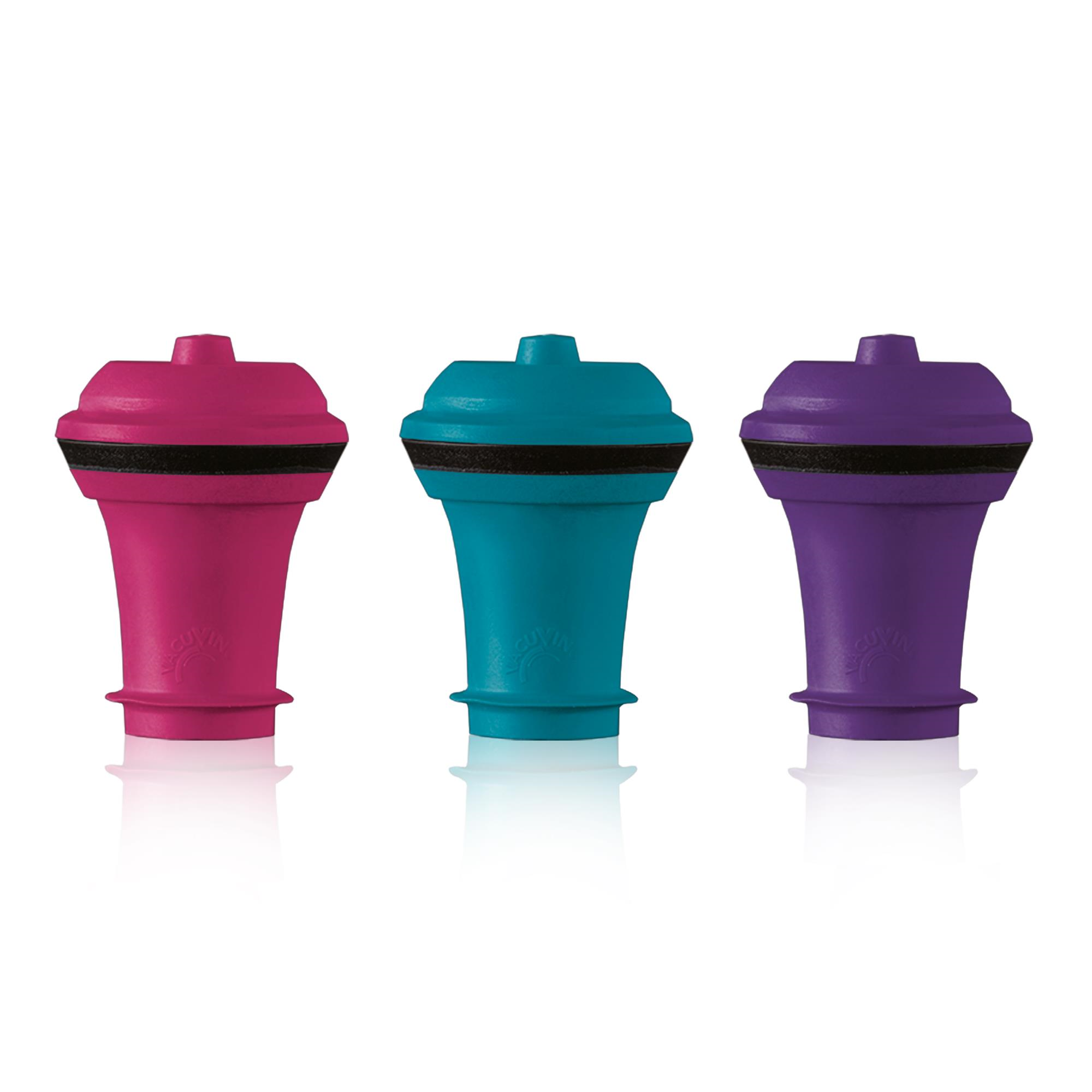 Vacu Vin Vakum Şarap Tıpası, Pembe/Mavi/Mor (3 parça), Kutulu