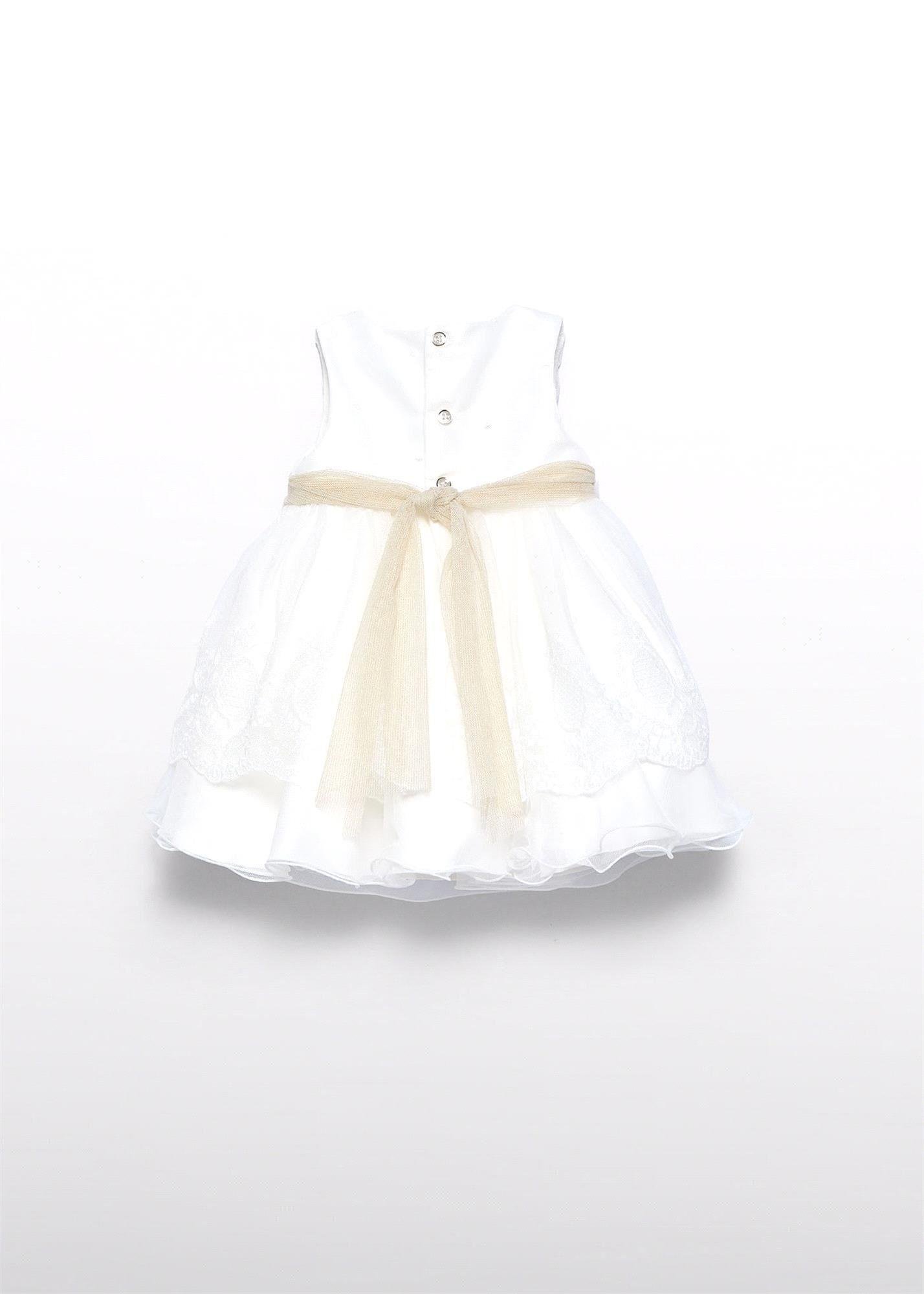 Abel&Lula Kız Bebek İşlemeli Tül Elbise Krem 5004