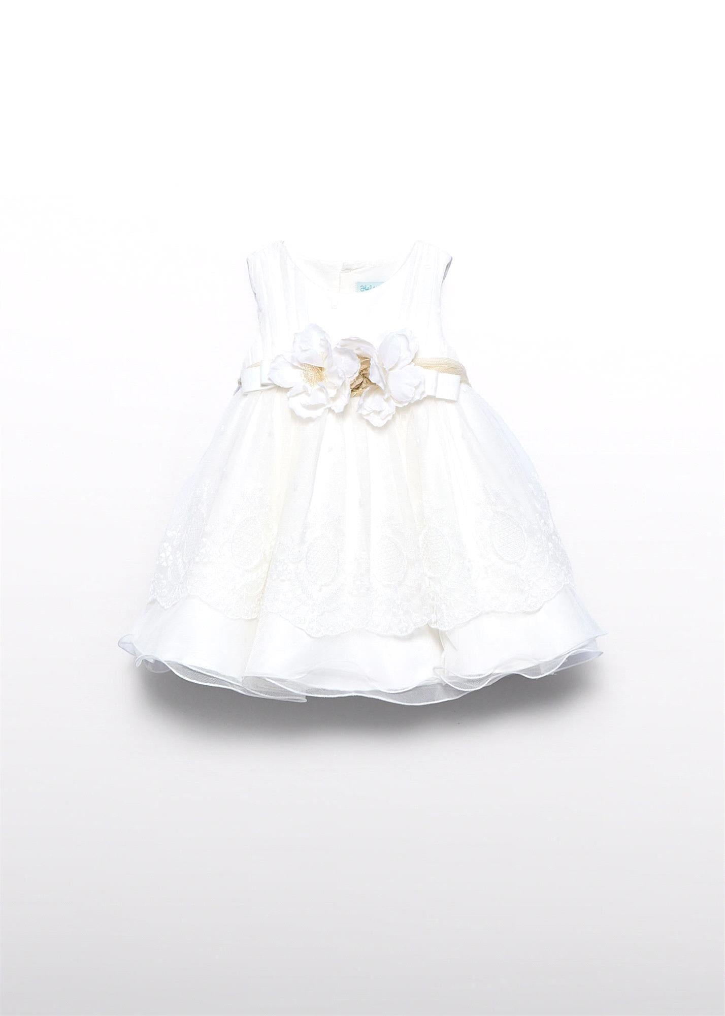 Abel&Lula Kız Bebek İşlemeli Tül Elbise Krem 5004
