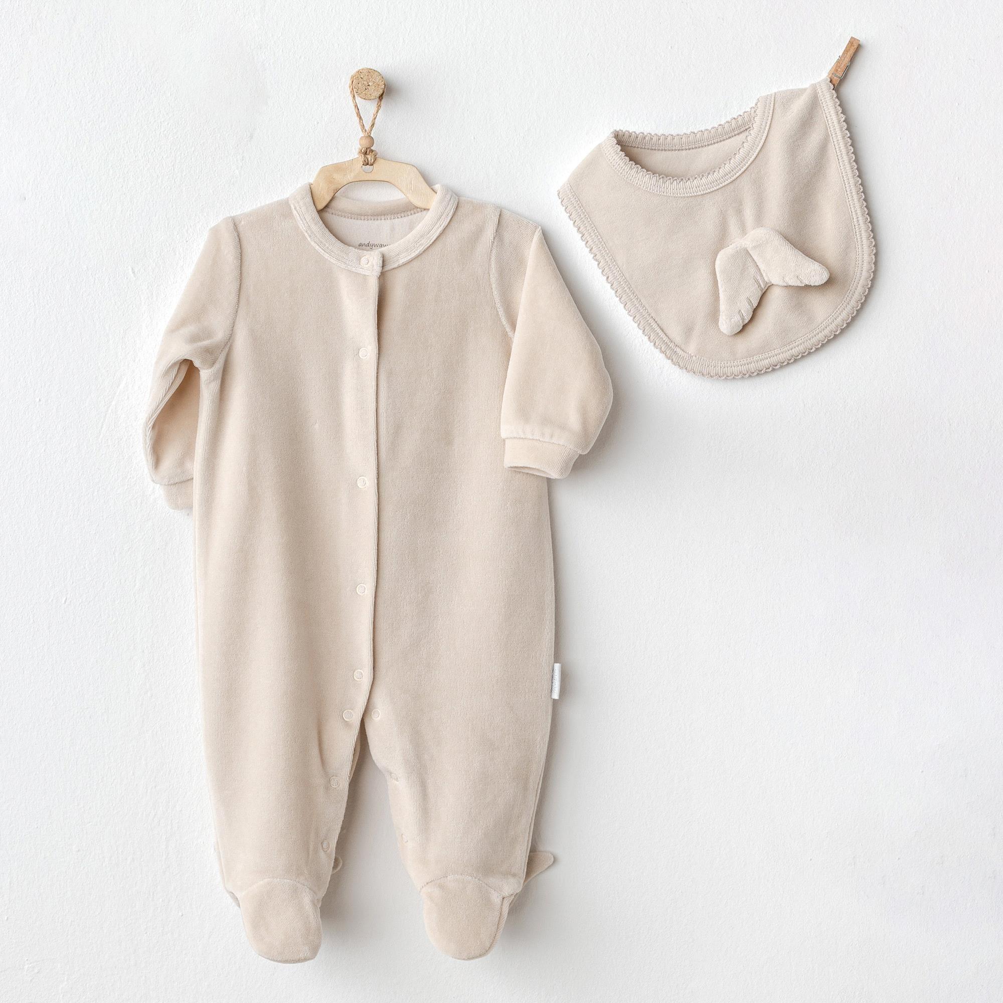 Andywawa Bebek Bibs Set Tulum Takım Bej AC25324 
