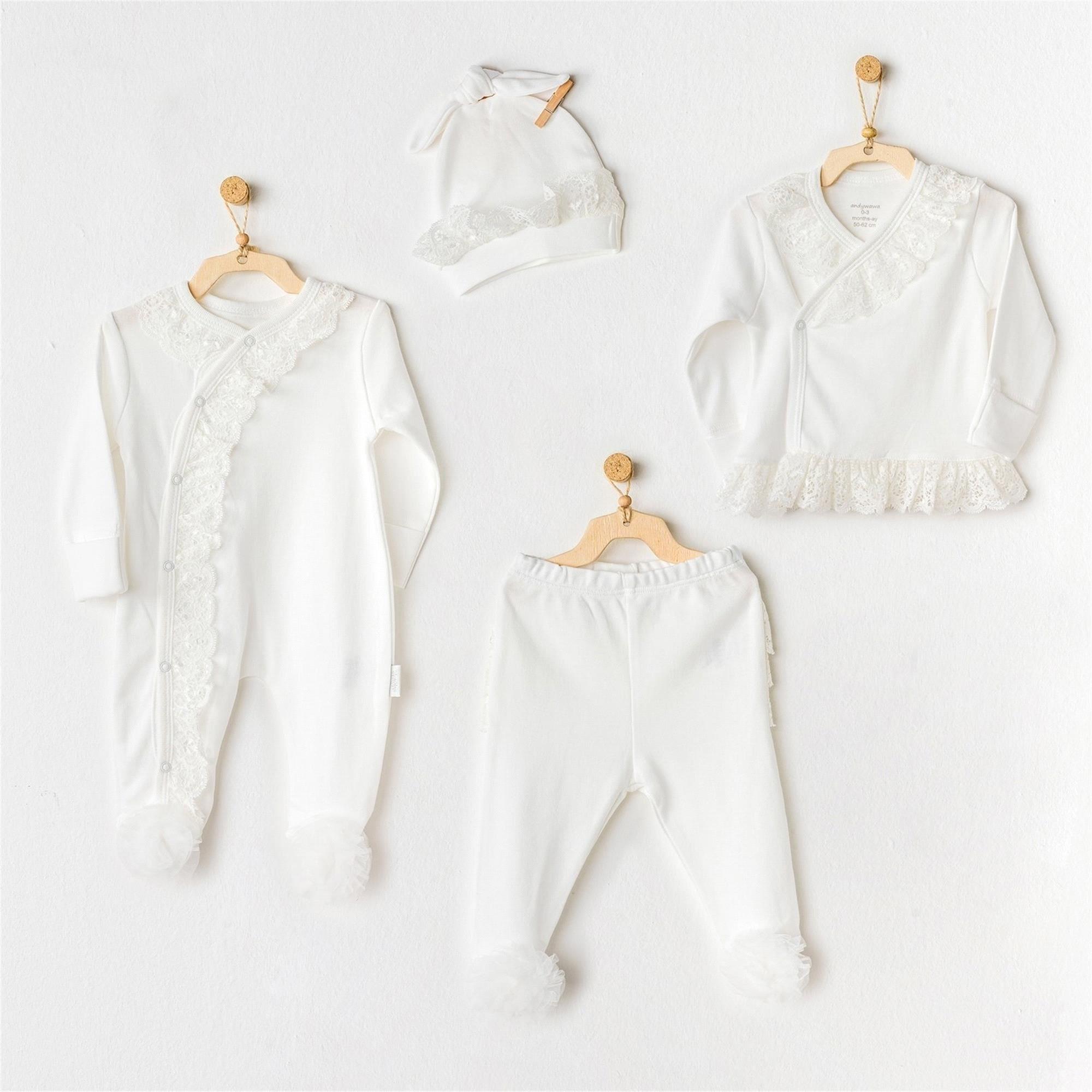 Andywawa Bebek Chic Girl Hastane Çıkışı 4'lü Takım Ekru AC25312