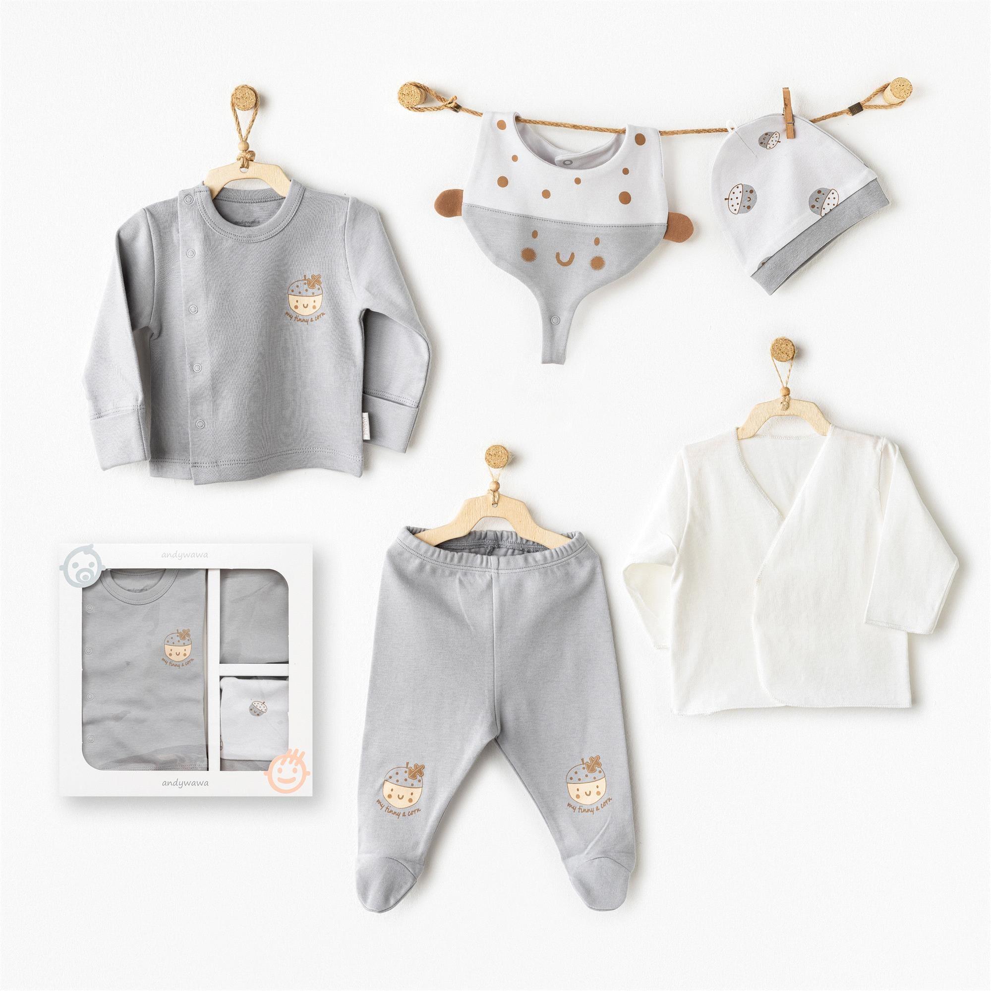 Andywawa Bebek Hello Autumn 5'li Hastane Çıkış Seti Gri AC26100