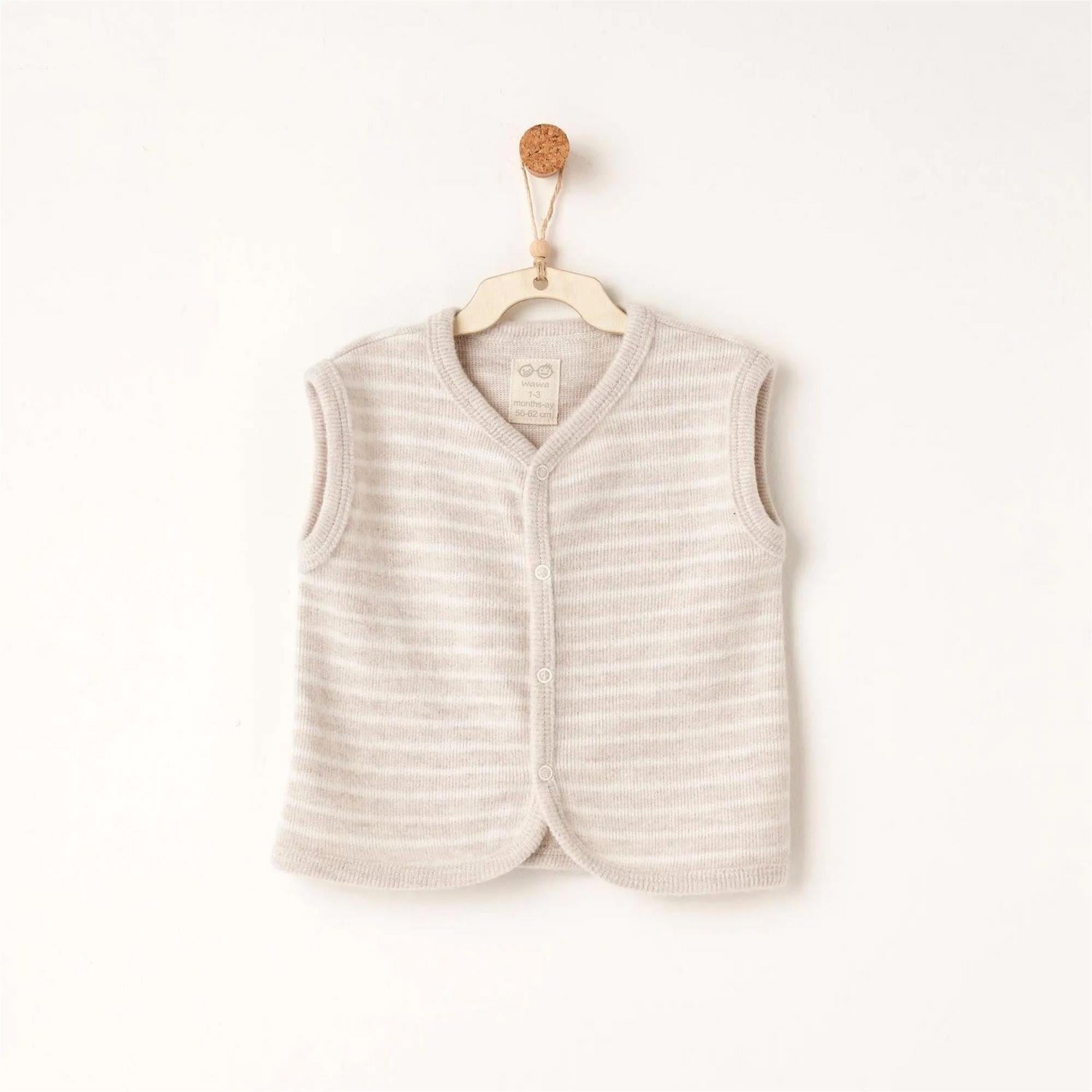 Andywawa Bebek Vest Casual Çizgili Yelek Bej AC26221