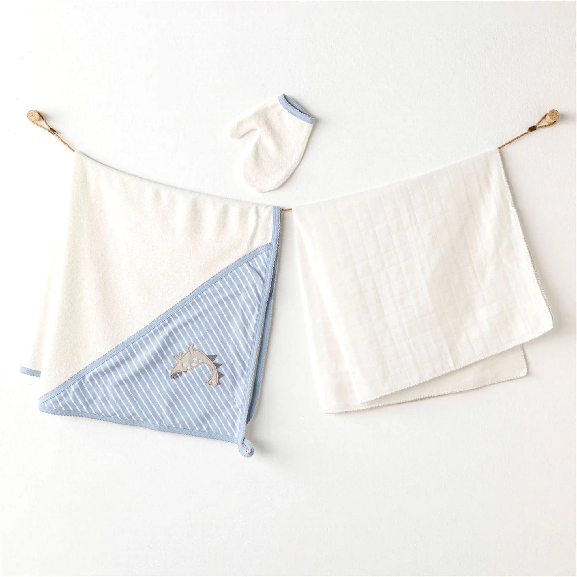 Andywawa Erkek Bebek Dino 3'lü Müslin Havlu Takım Ekru AC25922 