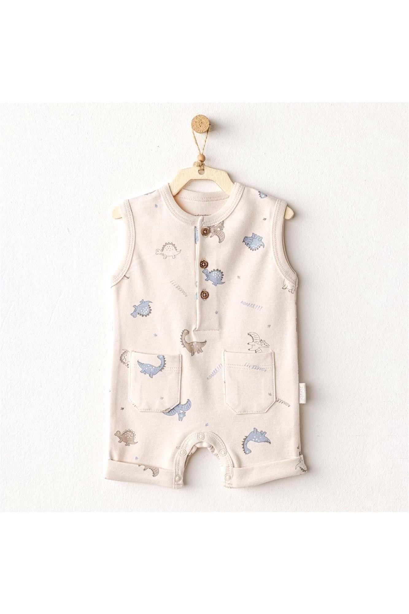 Andywawa Erkek Bebek Dino Romper Tulum Bej AC25913