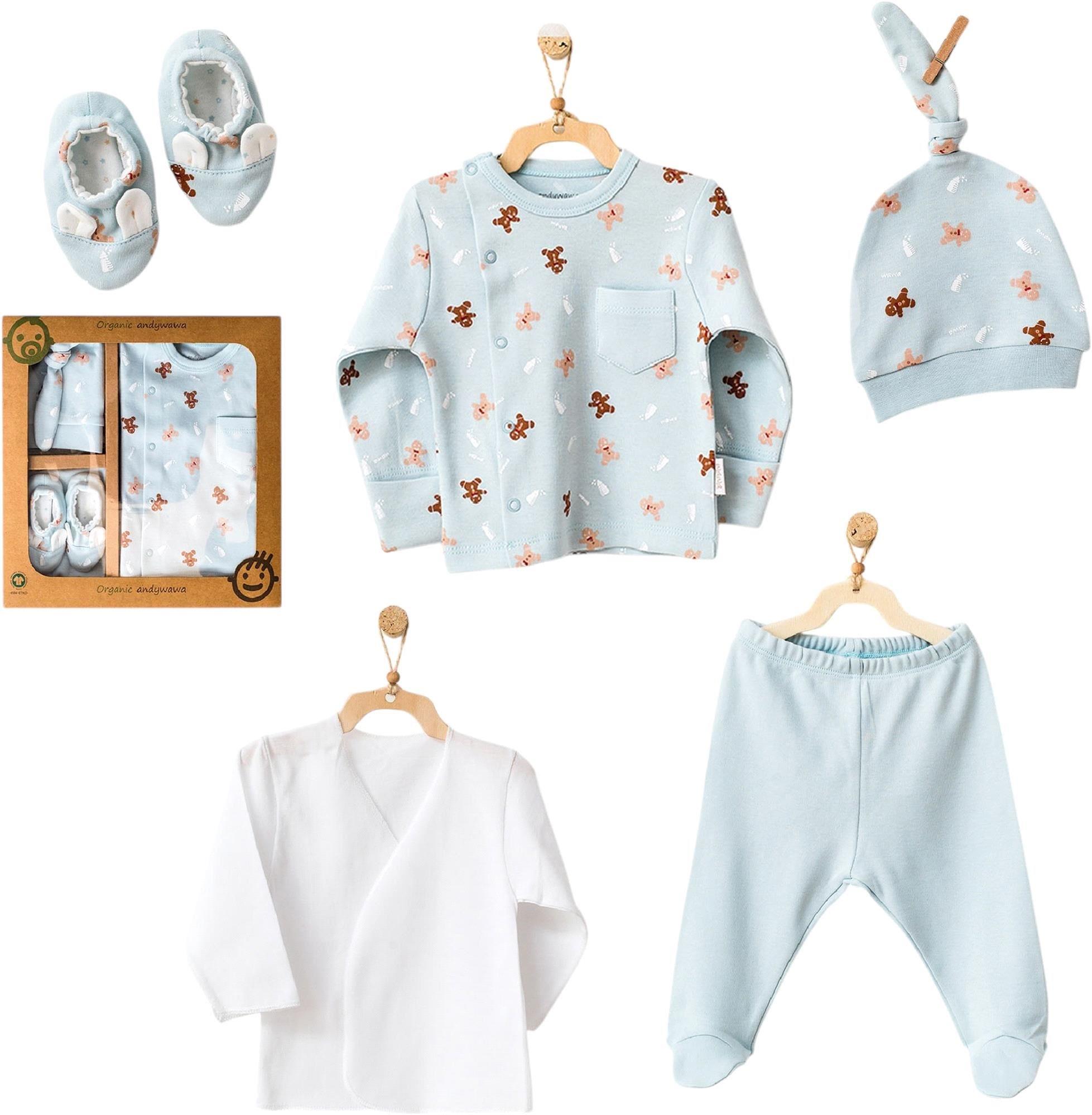 Andywawa Erkek Bebek Organik 5'li Hastane Çıkış Seti Mint AC25530GOTS