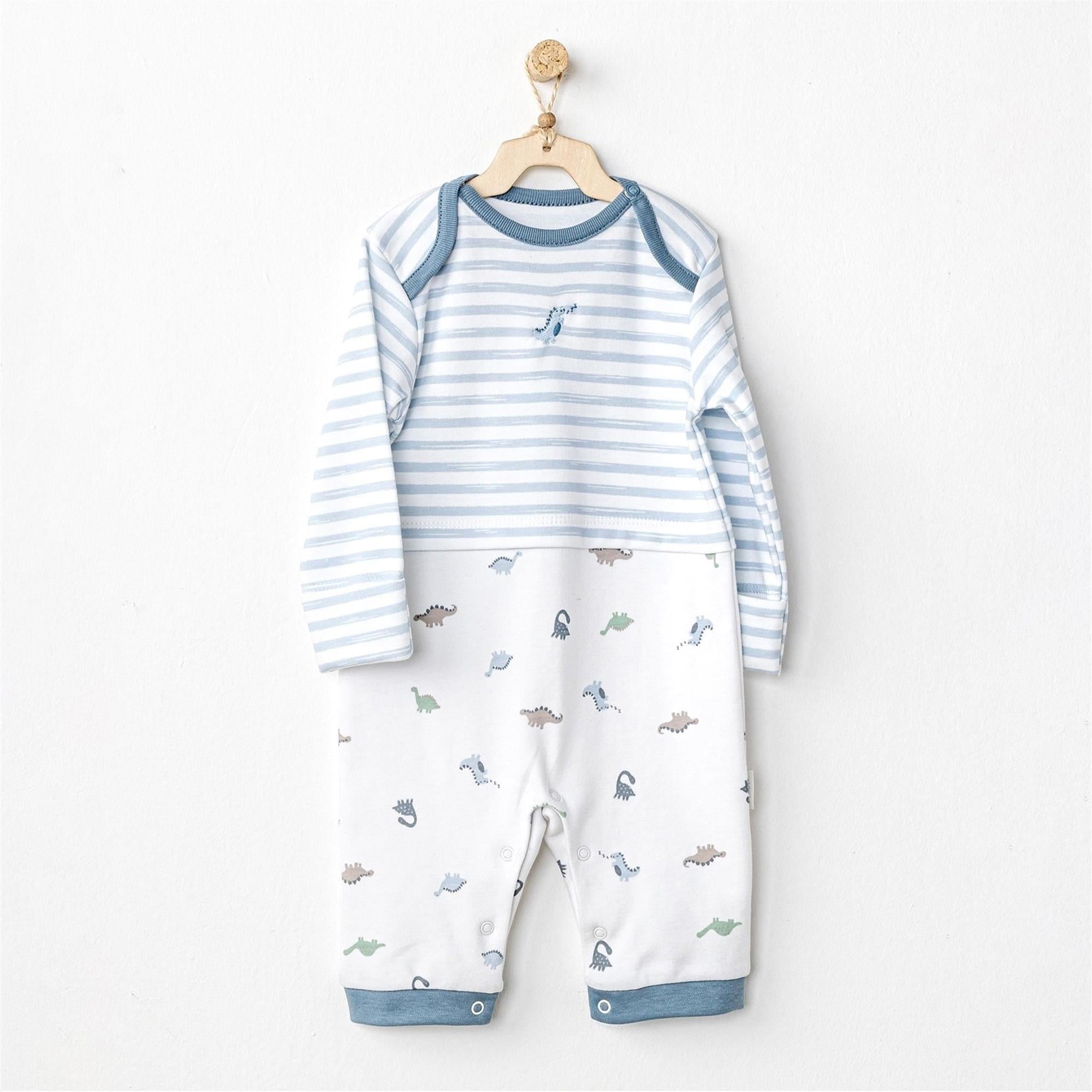 Andywawa Erkek Bebek Romper Dinazor Uzun Kol Tulum Mavi AC24568