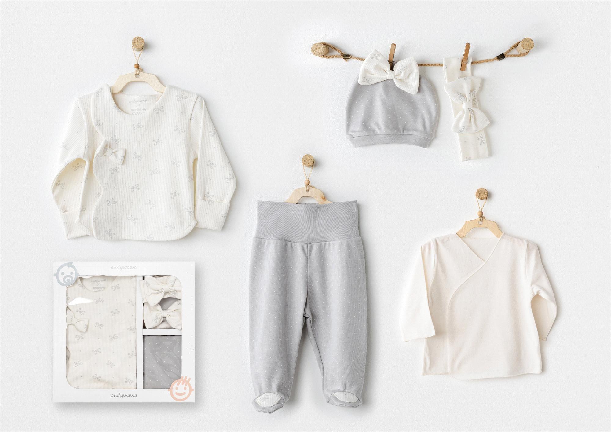 Andywawa Kız Bebek Bow Bilss 5'li Hastane Çıkış Seti Gri AC26250