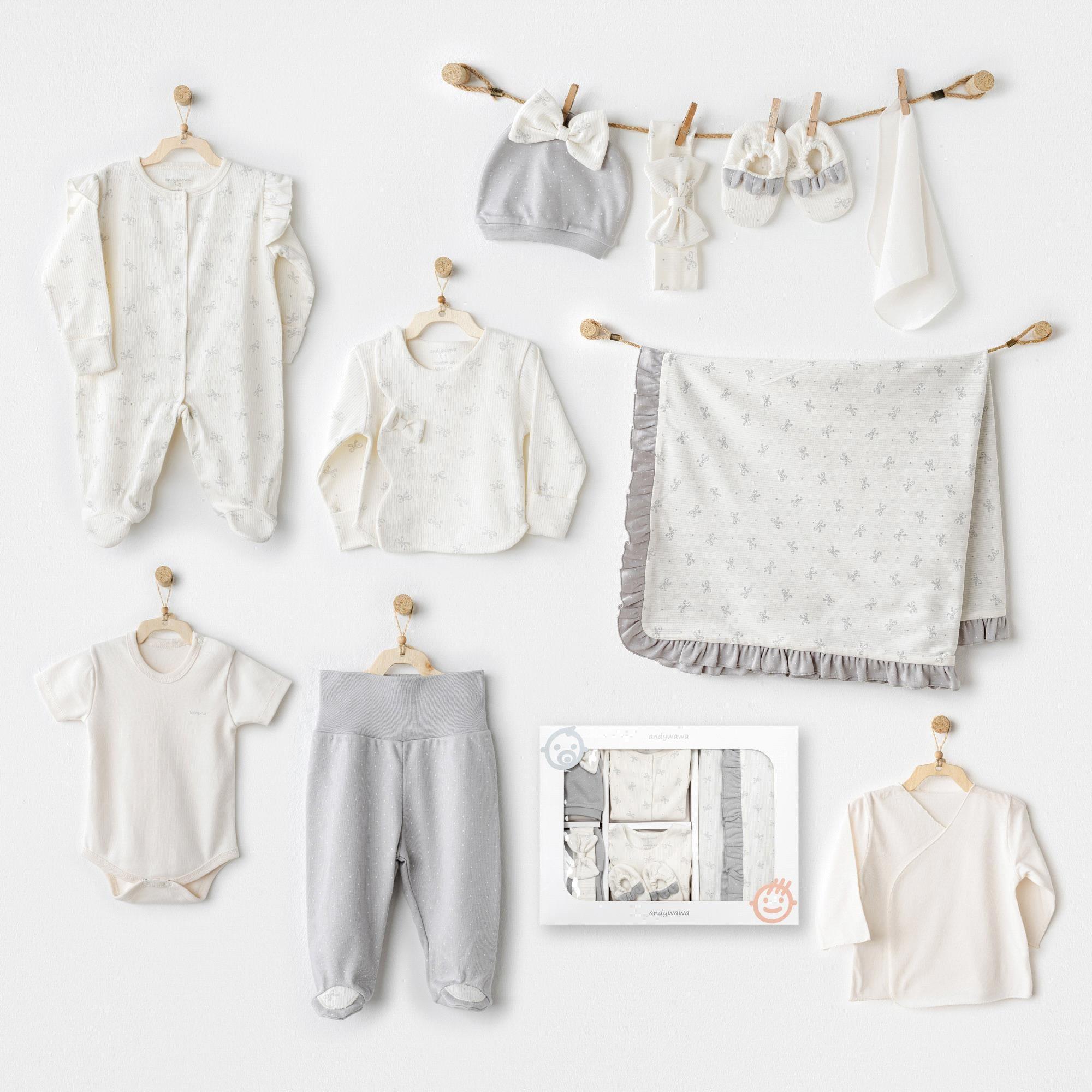 Andywawa Kız Bebek Bow Bliss 10'lu Hastane Çıkış Seti Gri AC26251