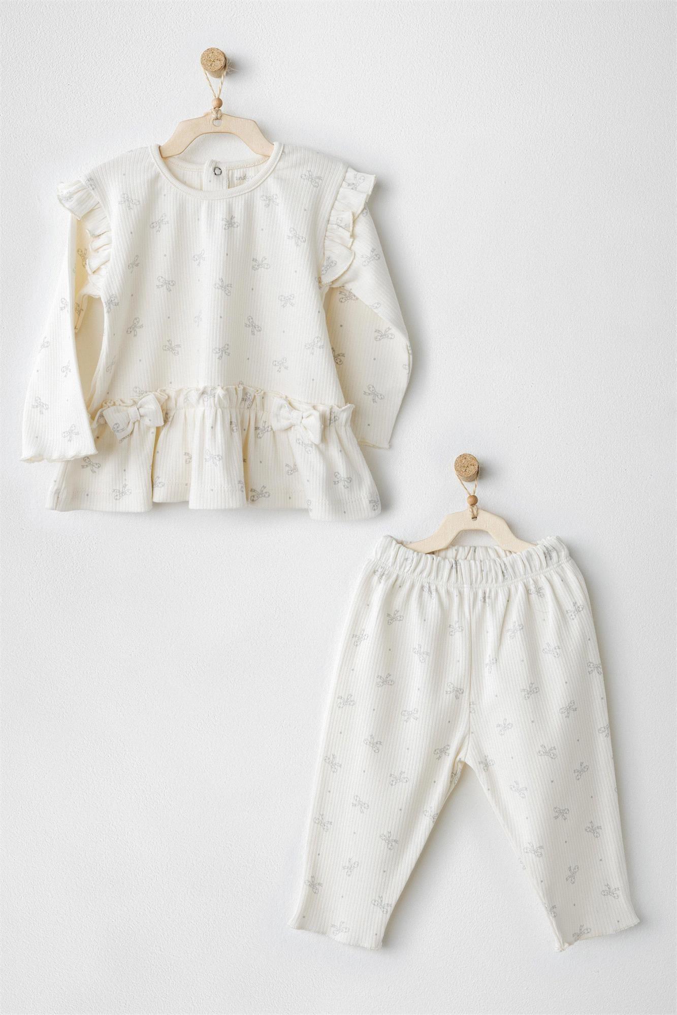Andywawa Kız Bebek Bow Bliss 2'li Alt Üst Takım Ekru AC26256