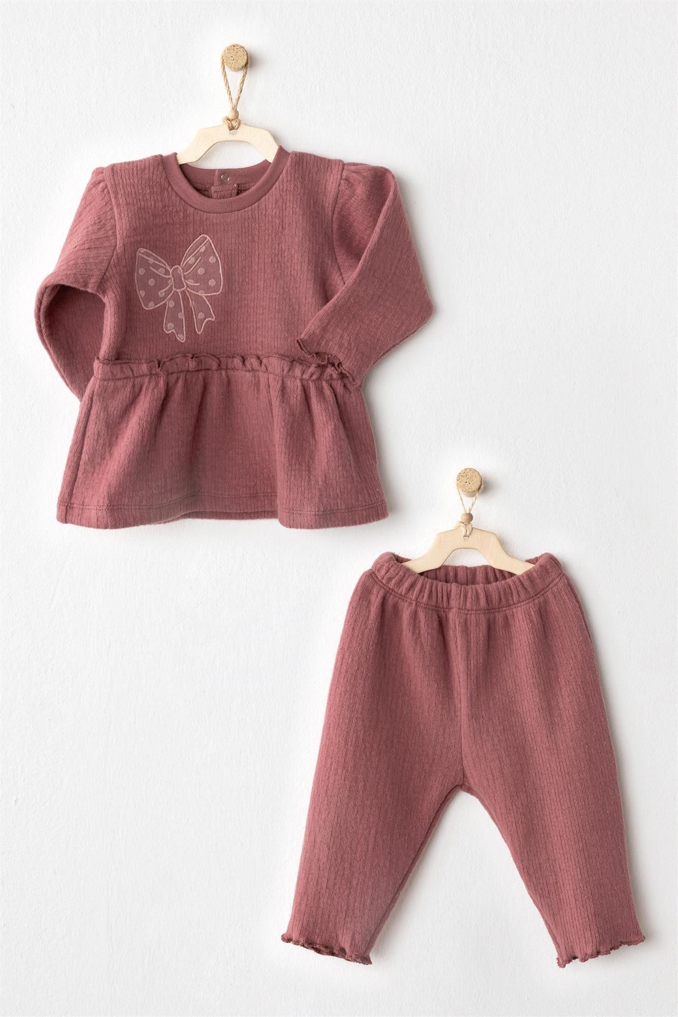 Andywawa Kız Bebek Casual 2'li Alt Üst Takım Gül Kurusu AC26204