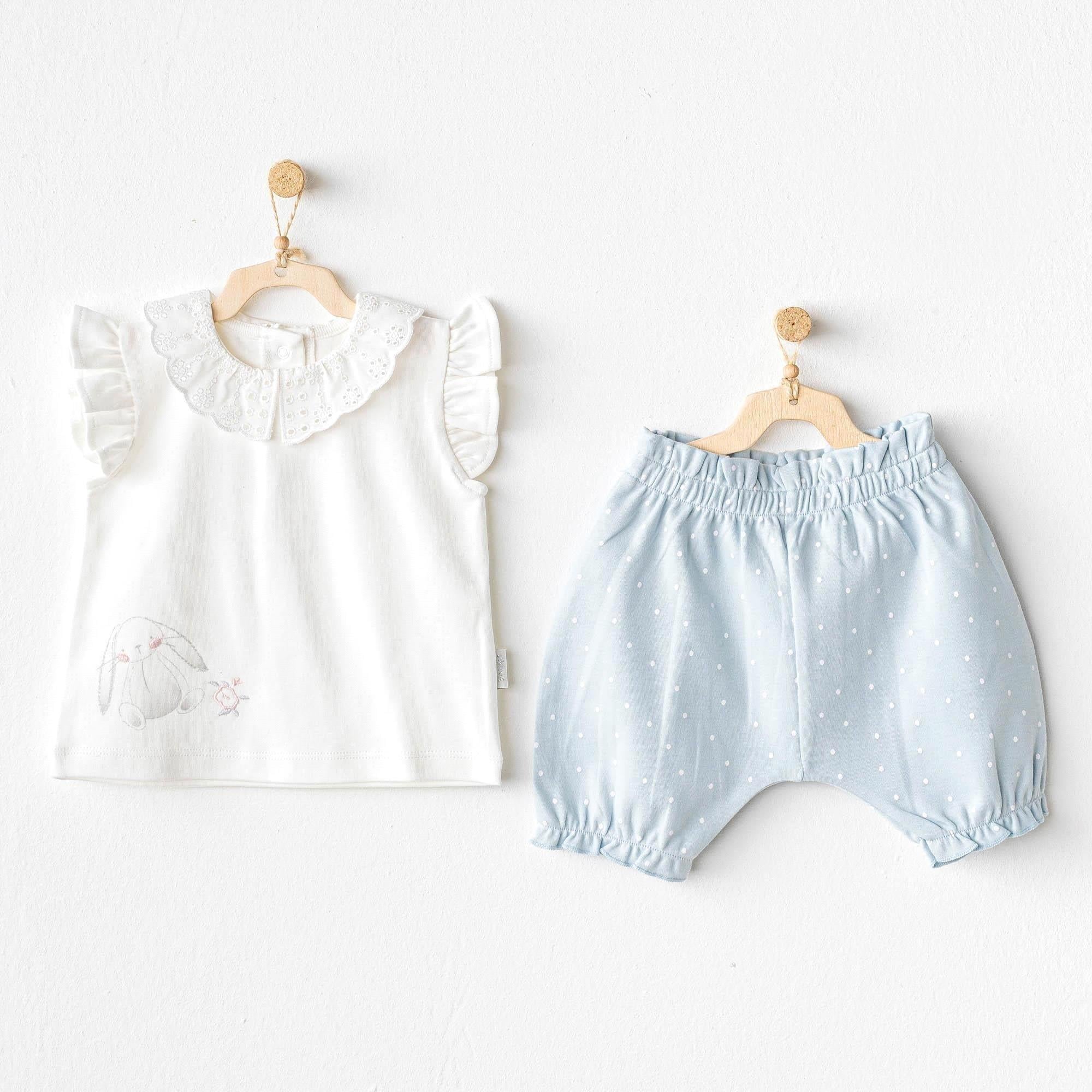 Andywawa Kız Bebek Cuddly Bunny Bear Alt Üst Takım Mavi AC25630