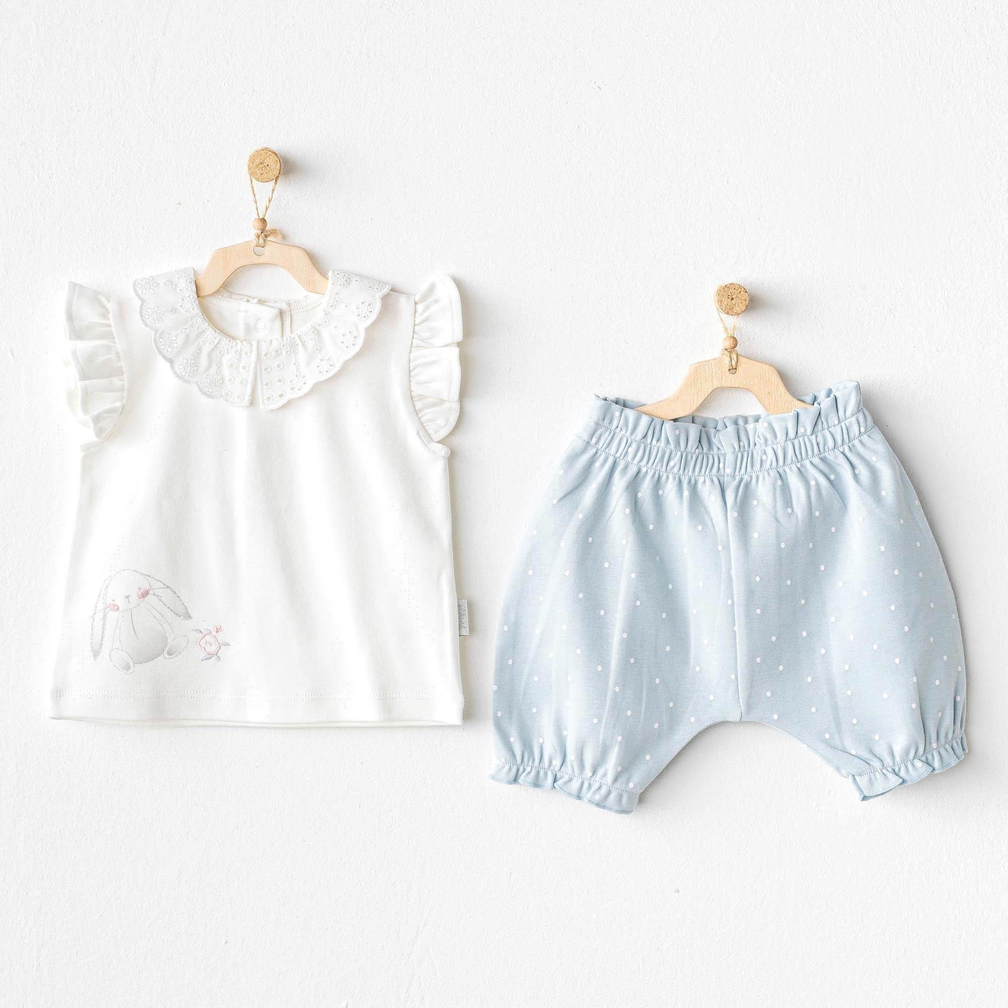 Andywawa Kız Bebek Cuddly Bunny Bear Alt Üst Takım Mavi AC25630