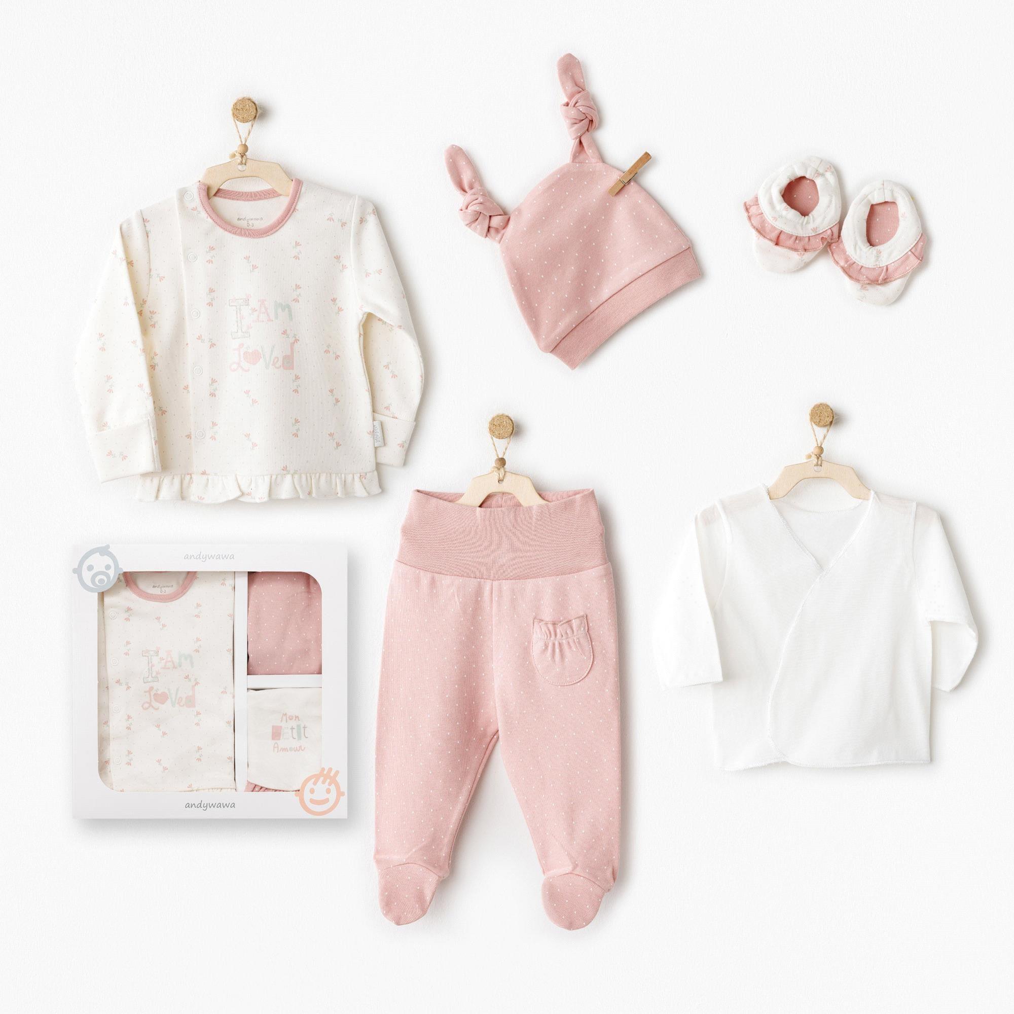 Andywawa Kız Bebek Mon Petit Amour 5'li Hastane Çıkış Seti Ekru AC26080