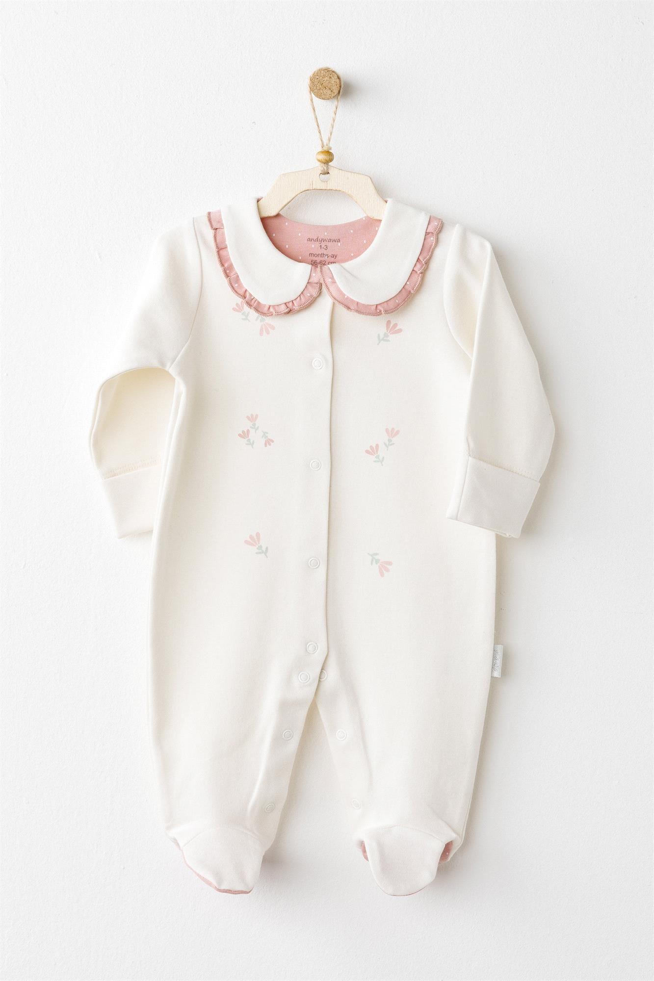 Andywawa Kız Bebek Mon Petit Amour Romper Tulum Ekru AC26093